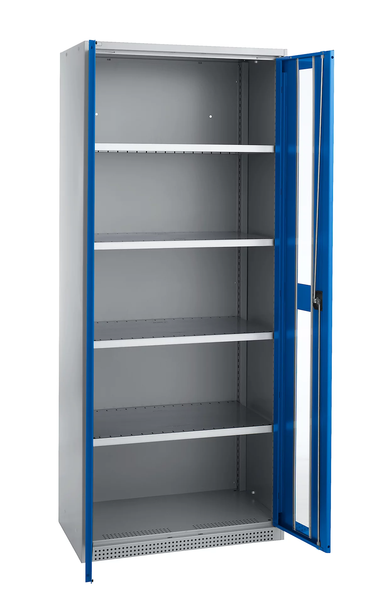 Schäfer Shop Genius armario de doble puerta FS, acero, mirilla, agujeros de ventilación, A 810 x P 520 x A 1950 mm, 5 OH, aluminio blanco/azul genciana, hasta 300 kg 