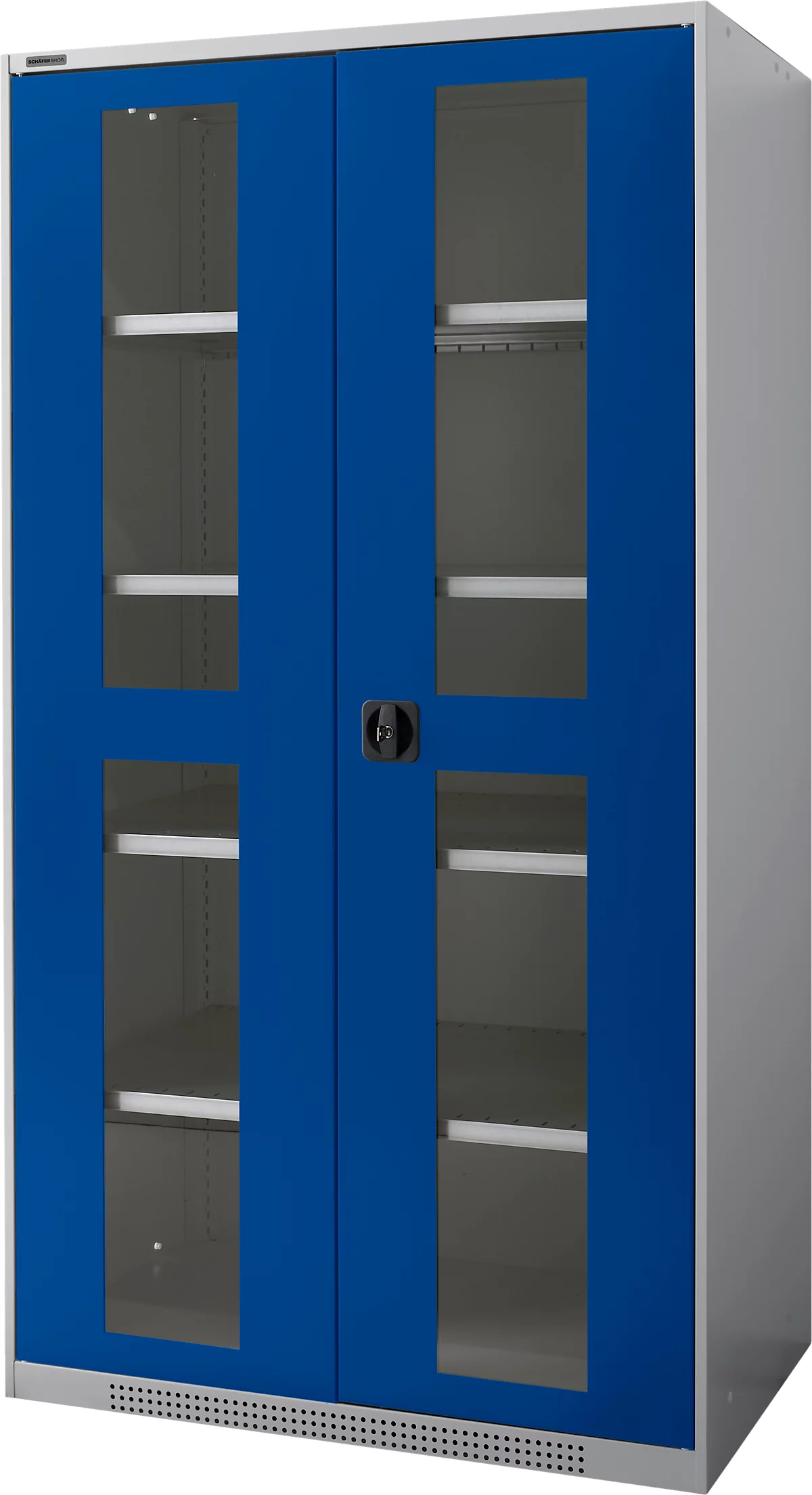 Schäfer Shop Genius armario de doble puerta FS, acero, mirilla, agujeros de ventilación, AN 1055 x F 620 x AL 1950 mm, 5 OH, aluminio blanco/azul genciana, hasta 500 kg 