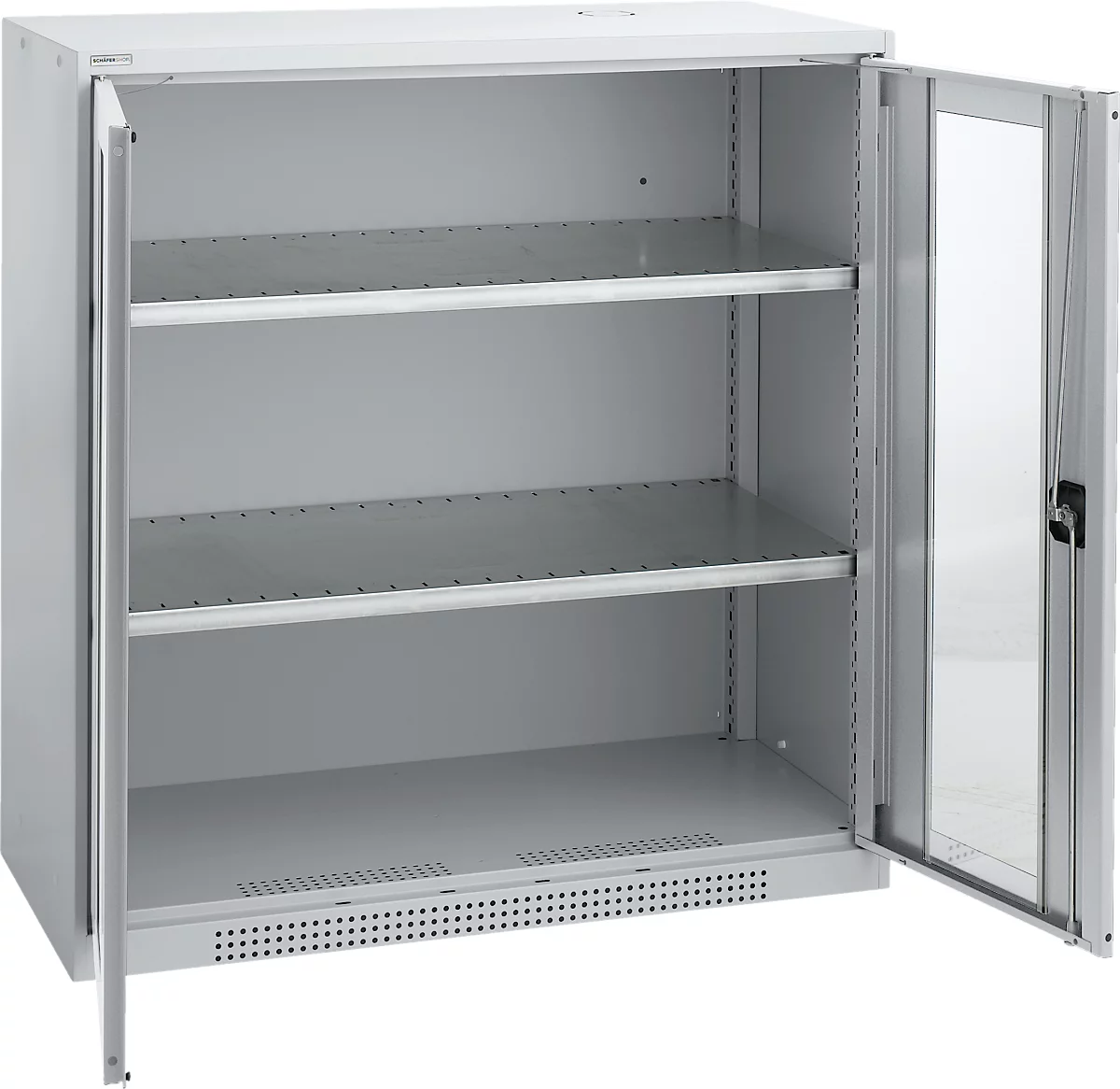 Schäfer Shop Genius armario de doble puerta FS, acero, ventana, agujeros de ventilación, A 1055 x P 520 x A 1105 mm, 3 OH, aluminio blanco/aluminio blanco, hasta 300 kg