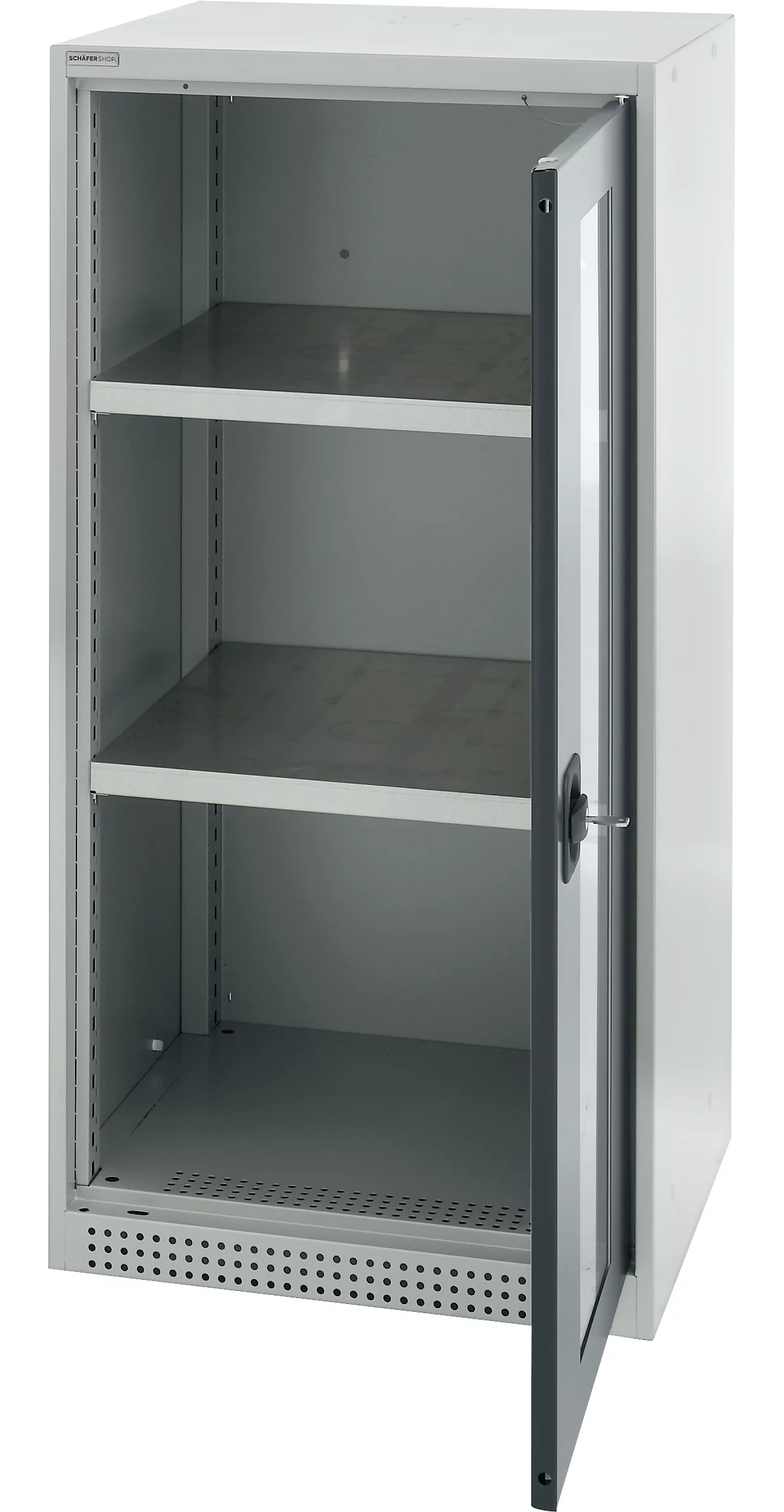 Schäfer Shop Genius armario de doble puerta FS, acero, ventana, agujeros de ventilación, A 545 x P 520 x A 1105 mm, 3 OH, gris claro/gris antracita, hasta 150 kg