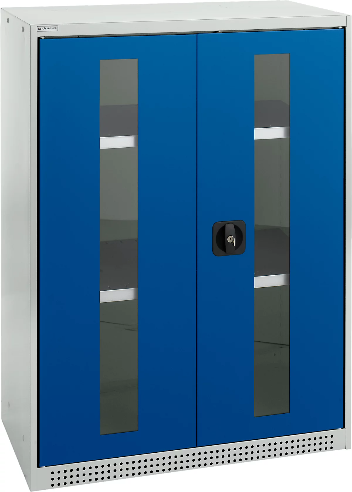 Schäfer Shop Genius armario de doble puerta FS, acero, ventana, agujeros de ventilación, A 810 x P 520 x A 1105 mm, 3 OH, gris claro/ azul genciana, hasta 180 kg