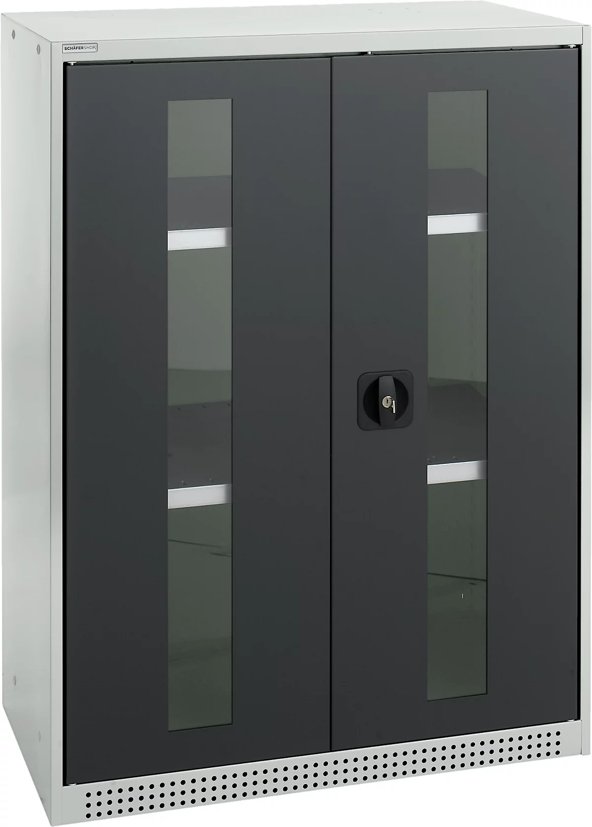 Schäfer Shop Genius armario de doble puerta FS, acero, ventana, agujeros de ventilación, A 810 x P 520 x A 1105 mm, 3 OH, gris claro/gris antracita, hasta 180 kg