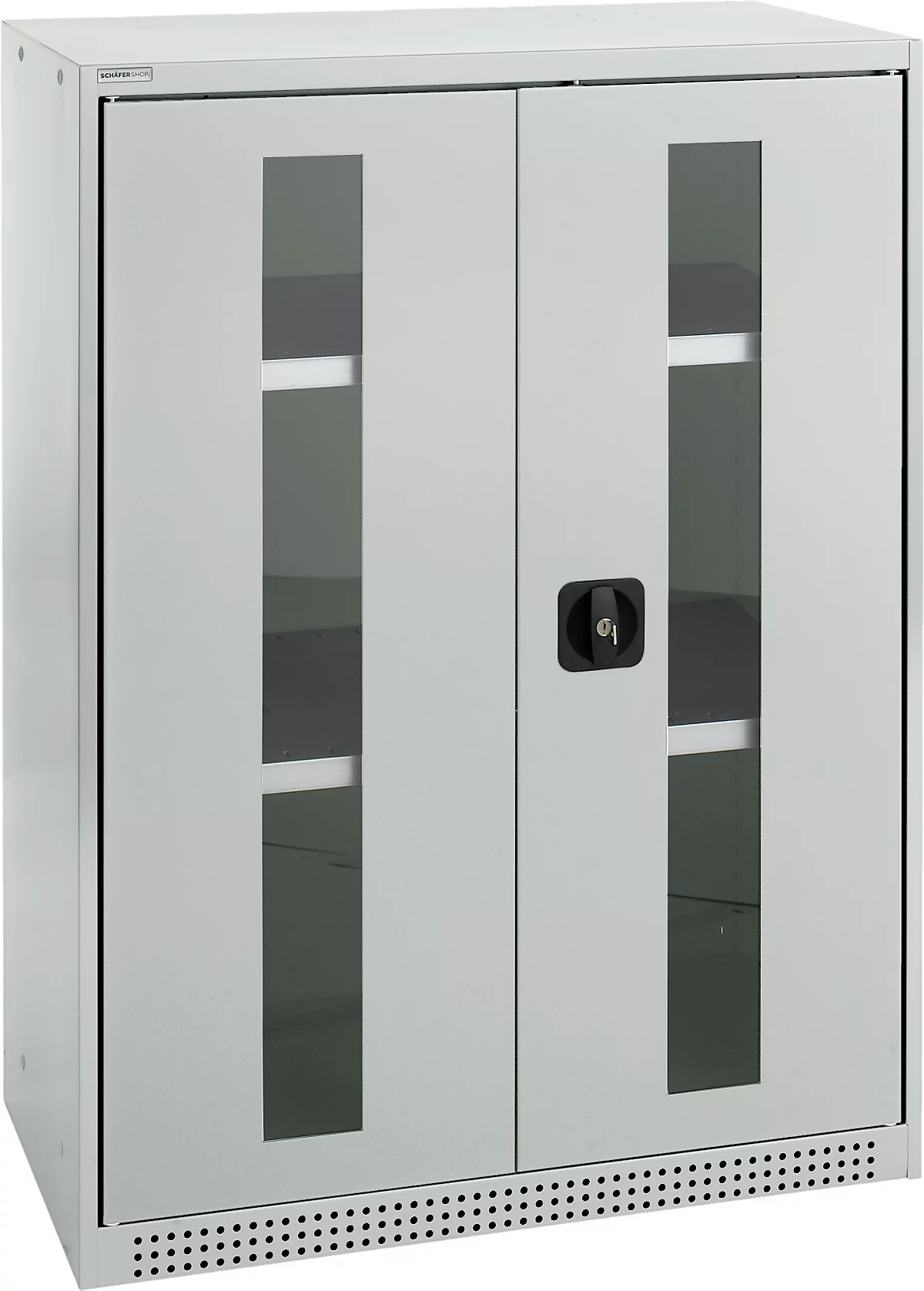 Schäfer Shop Genius armario de doble puerta FS, acero, ventana, agujeros de ventilación, A 810 x P 520 x A 1105 mm, 3 OH, gris claro/gris claro, hasta 180 kg