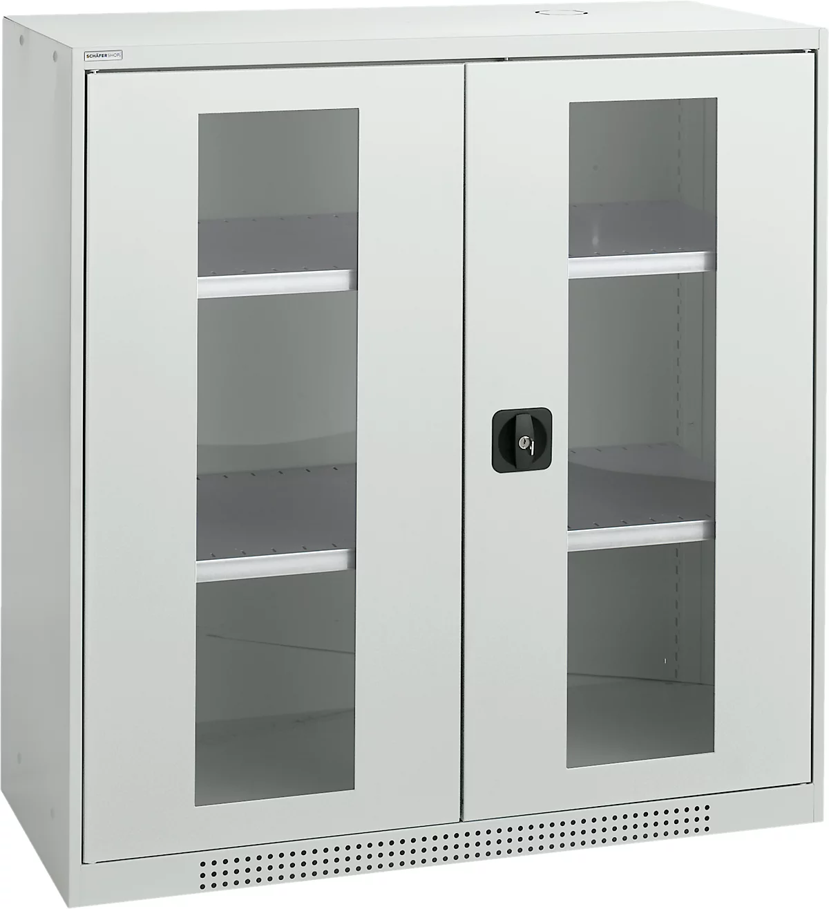 Schäfer Shop Genius armario de doble puerta FS, acero, ventana, agujeros de ventilación, ancho 1055 x fondo 520 x alto 1105 mm, 3 OH, gris claro/gris claro, hasta 300 kg