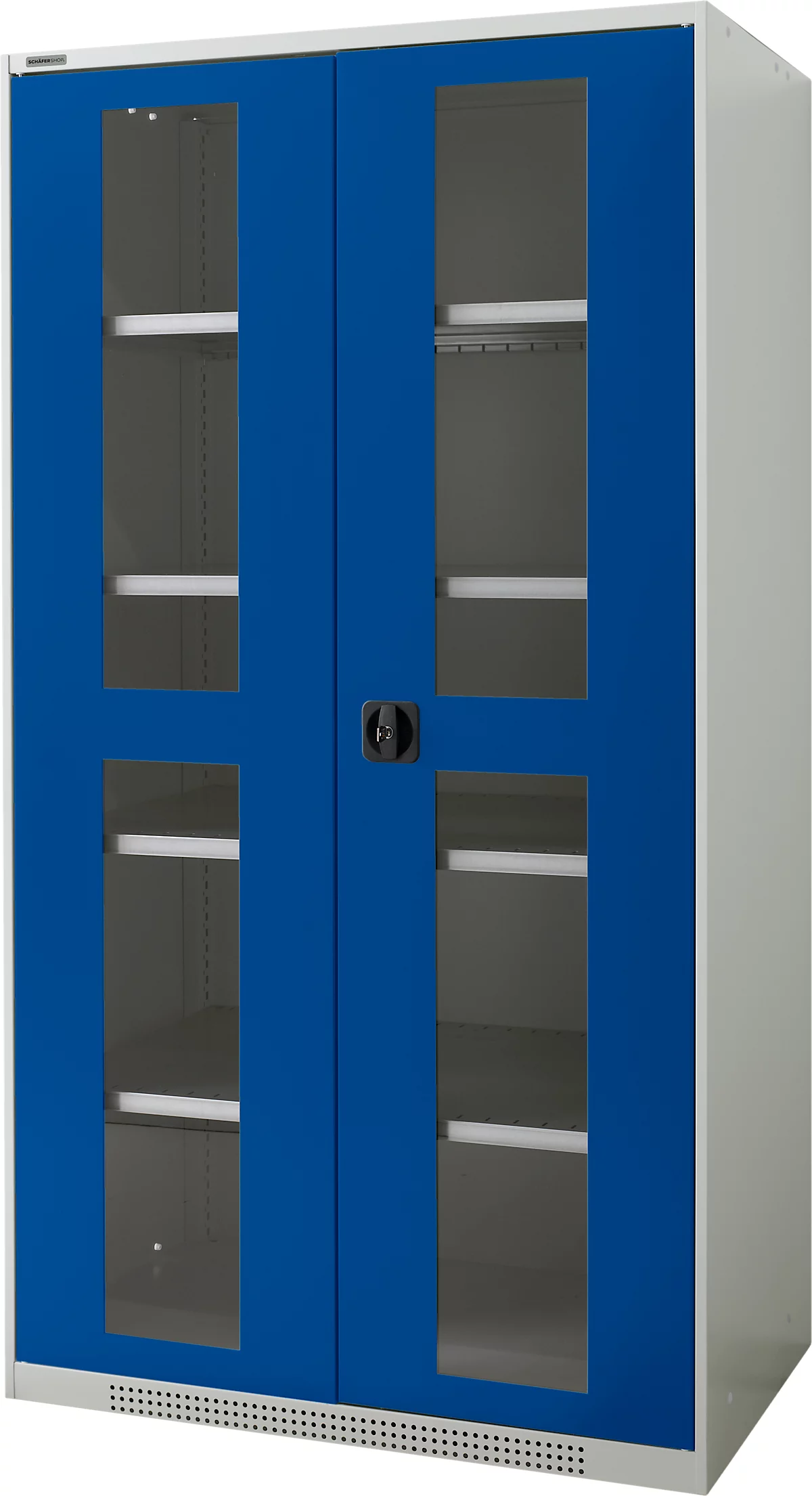 Schäfer Shop Genius armario de dos puertas FS, acero, mirilla, agujeros de ventilación, AN 1055 x F 620 x AL 1950 mm, 5 OH, gris claro/azul genciana, hasta 500 kg 