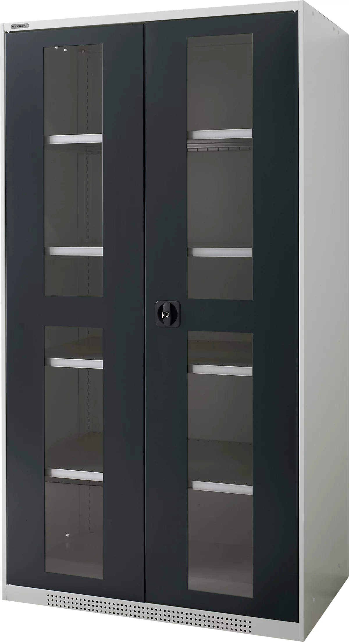 Schäfer Shop Genius armario de dos puertas FS, acero, mirilla, agujeros de ventilación, AN 1055 x F 620 x AL 1950 mm, 5 OH, gris claro/gris antracita, hasta 500 kg 