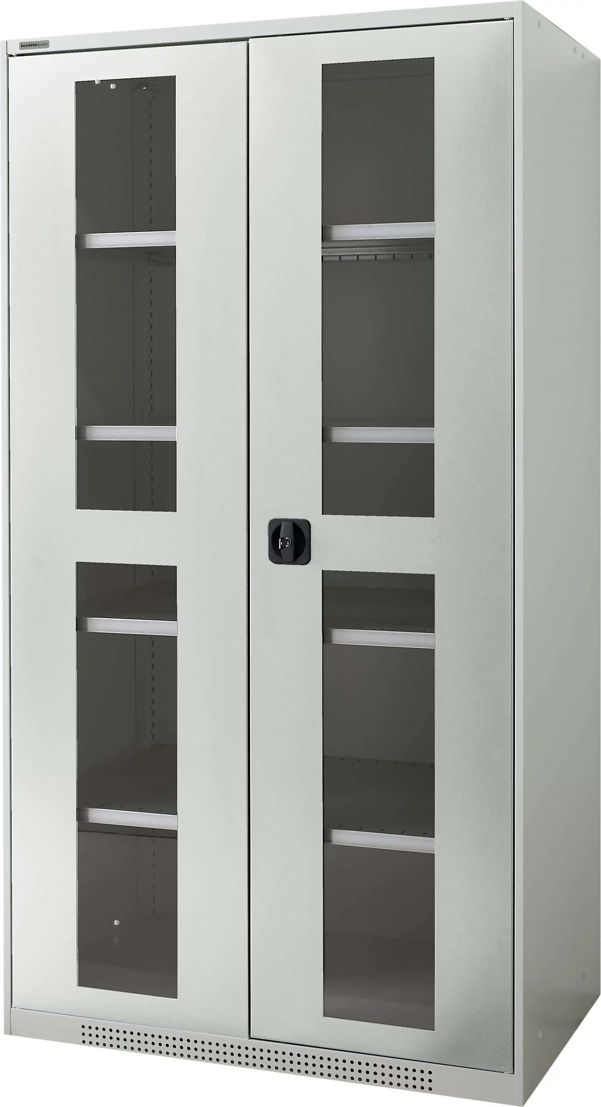 Schäfer Shop Genius armario de dos puertas FS, acero, mirilla, agujeros de ventilación, AN 1055 x F 620 x AL 1950 mm, 5 OH, gris claro/gris claro, hasta 500 kg 