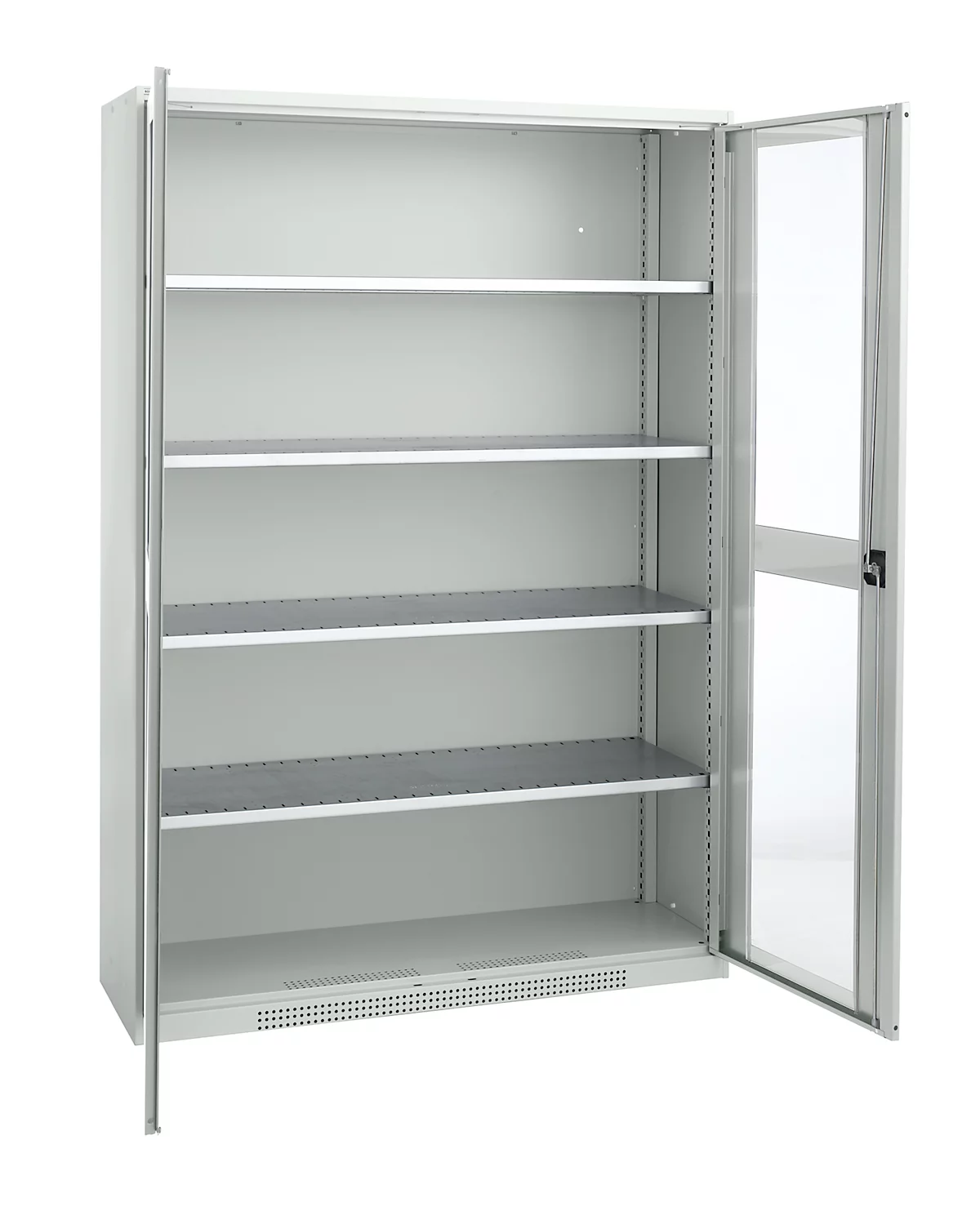 Schäfer Shop Genius armario de dos puertas FS, acero, mirilla, agujeros de ventilación, An 1343 x P 520 x Al 1950 mm, 5 OH, gris claro/gris claro, hasta 750 kg 