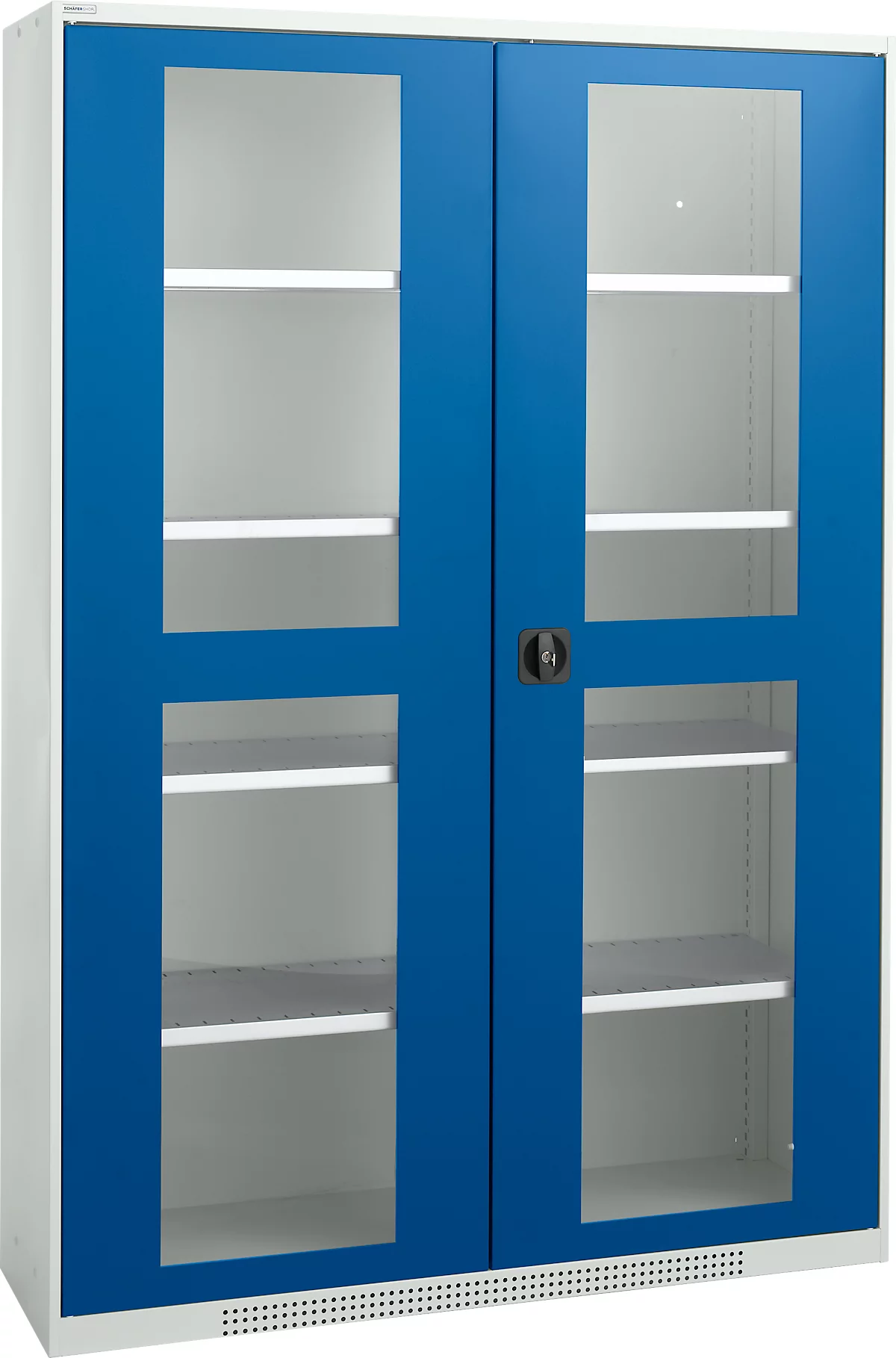 Schäfer Shop Genius armario de dos puertas FS, acero, mirilla, agujeros de ventilación, An 1343 x Pr 520 x Al 1950 mm, 5 OH, gris claro/azul genciana, hasta 750 kg 