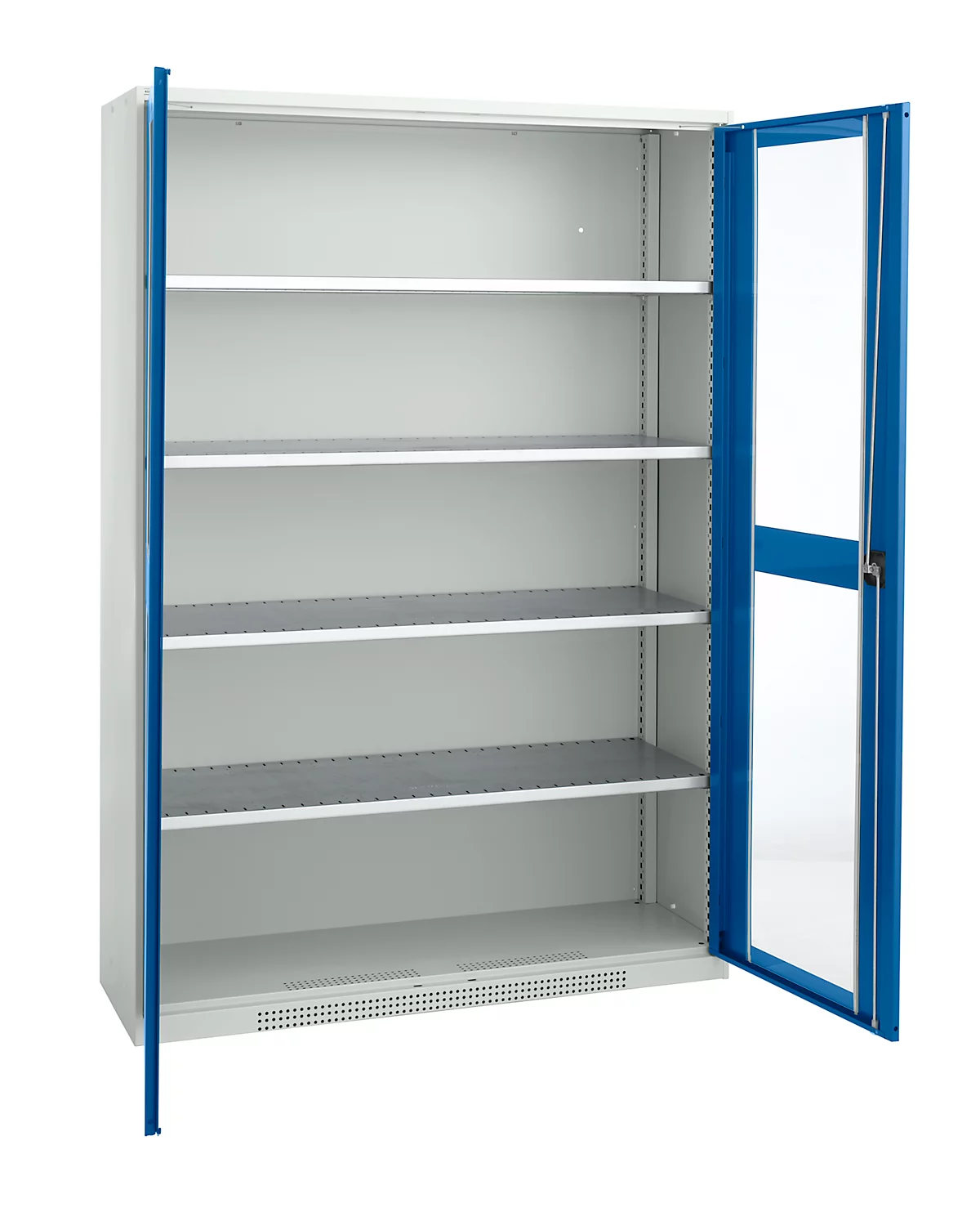 Schäfer Shop Genius armario de dos puertas FS, acero, mirilla, agujeros de ventilación, An 1343 x Pr 520 x Al 1950 mm, 5 OH, gris claro/azul genciana, hasta 750 kg 