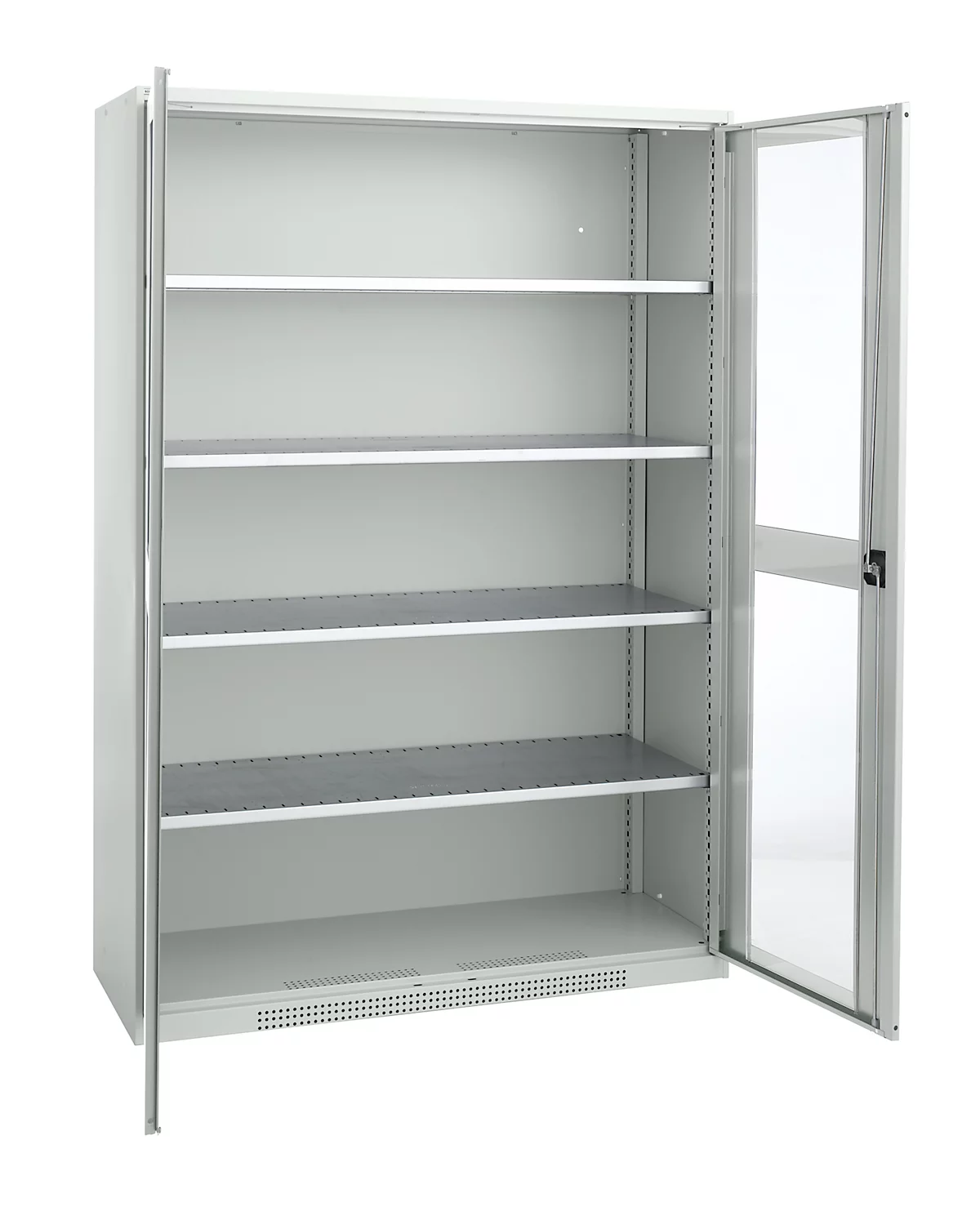 Schäfer Shop Genius armario de dos puertas FS, acero, mirilla, agujeros de ventilación, An 1343 x Pr 620 x Al 1950 mm, 5 OH, gris claro/gris claro, hasta 750 kg 