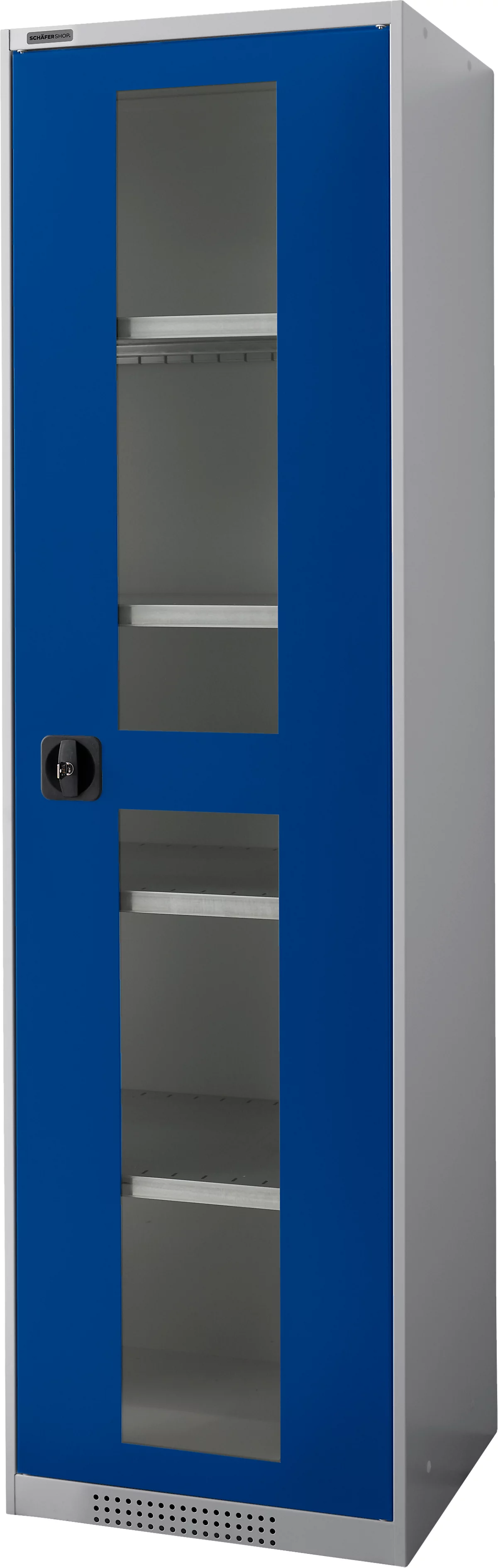 Schäfer Shop Genius armario de dos puertas FS, acero, mirilla, agujeros de ventilación, AN 545 x F 520 x AL 1950 mm, 5 OH, aluminio blanco/azul genciana, hasta 250 kg 