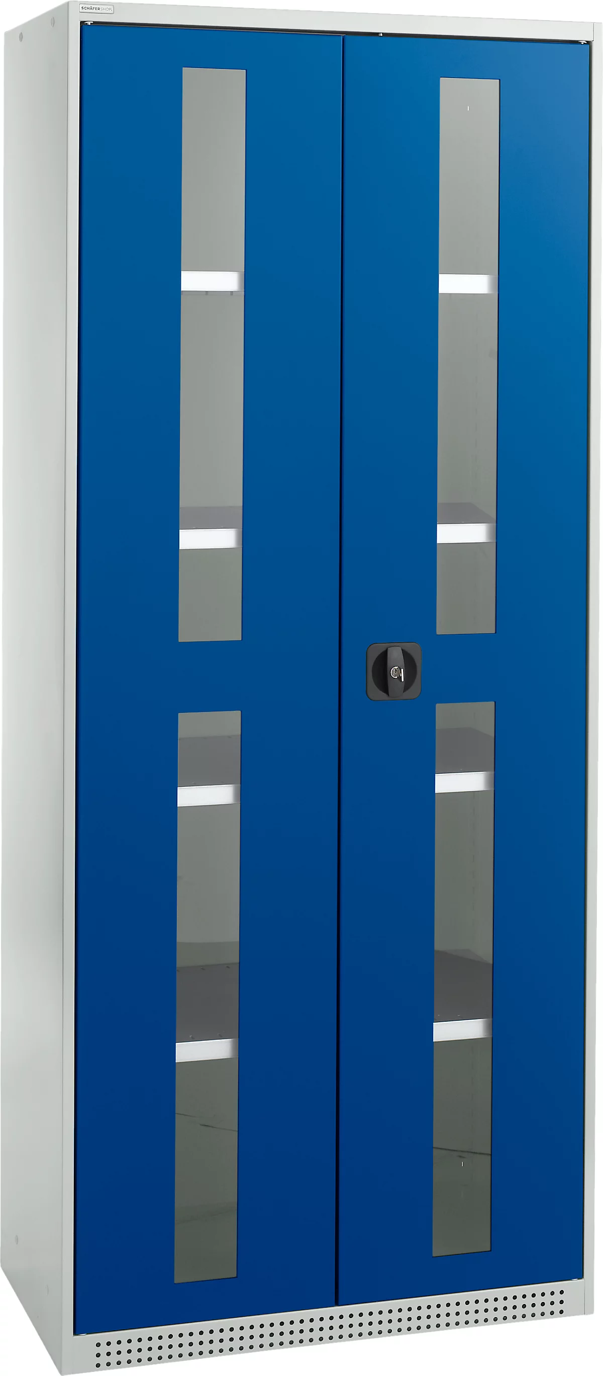 Schäfer Shop Genius armario de dos puertas FS, acero, mirilla, agujeros de ventilación, An 810 x Pr 520 x Al 1950 mm, 5 OH, gris claro/azul genciana, hasta 300 kg 