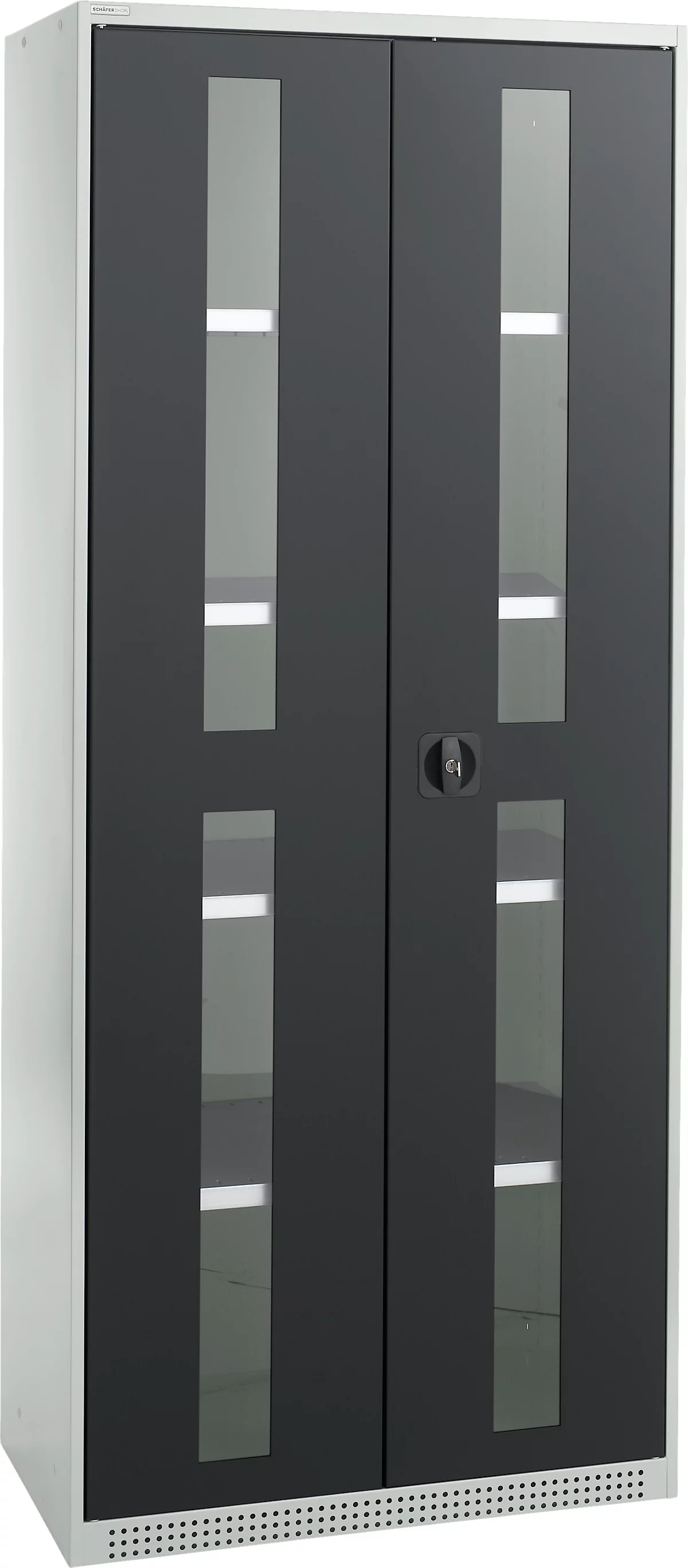 Schäfer Shop Genius armario de dos puertas FS, acero, mirilla, agujeros de ventilación, An 810 x Pr 520 x Al 1950 mm, 5 OH, gris claro/gris antracita, hasta 300 kg 