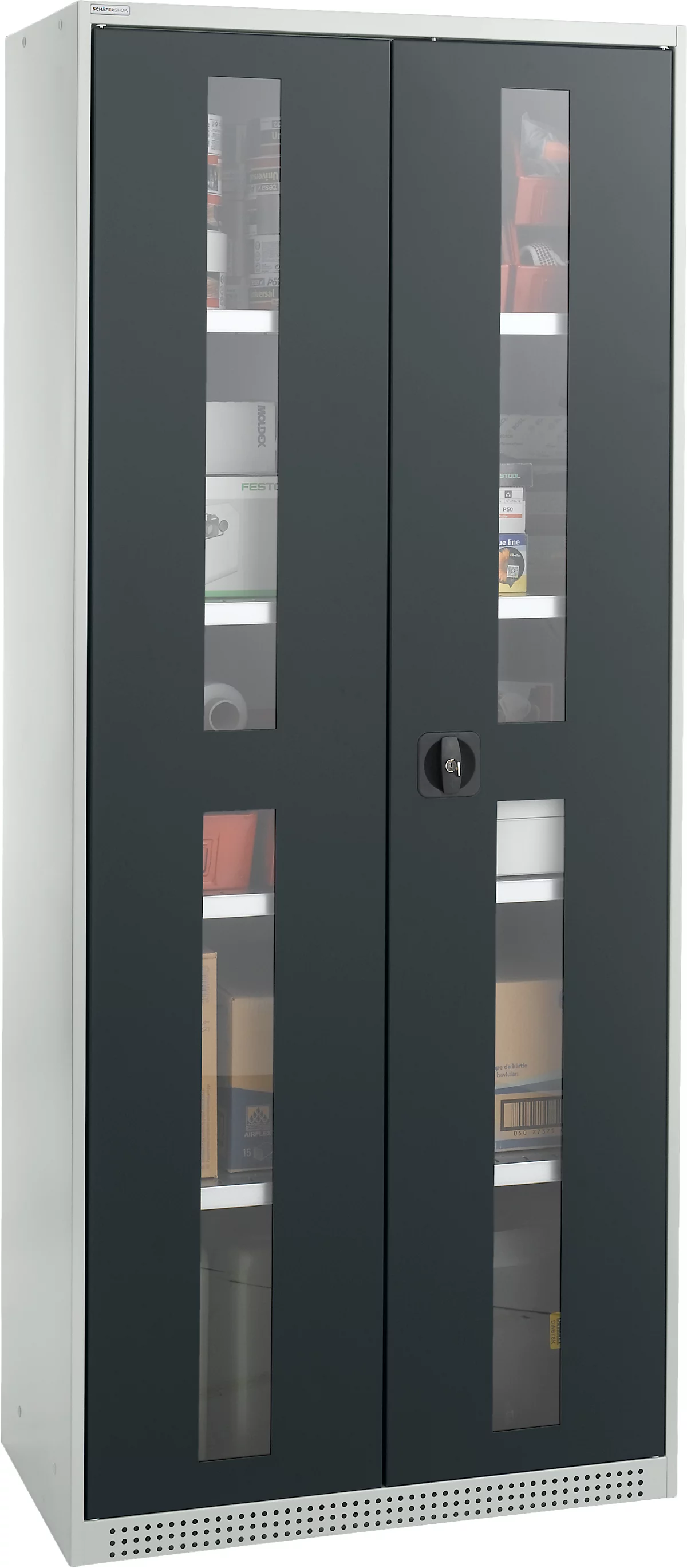 Schäfer Shop Genius armario de dos puertas FS, acero, mirilla, agujeros de ventilación, An 810 x Pr 520 x Al 1950 mm, 5 OH, gris claro/gris antracita, hasta 300 kg 