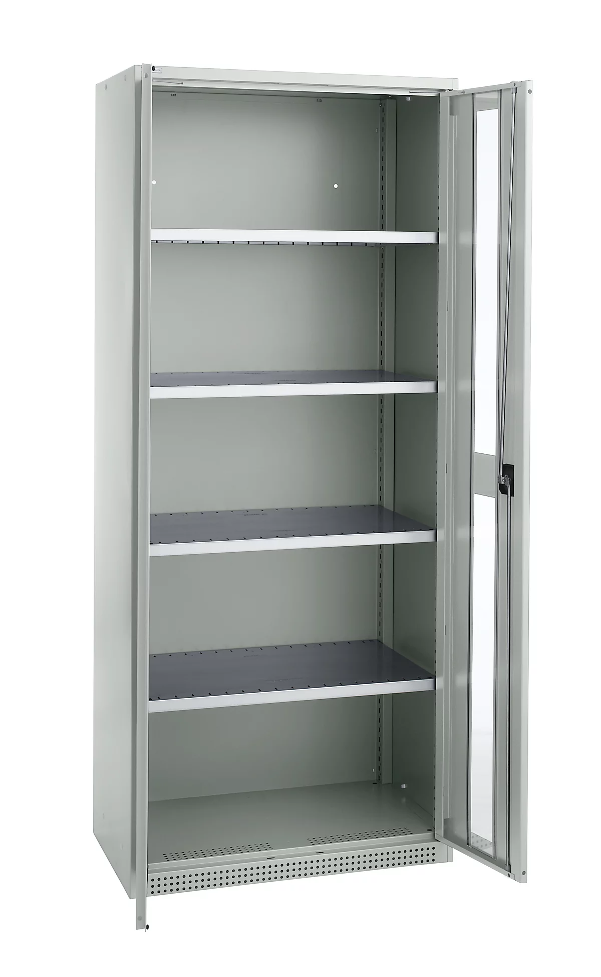 Schäfer Shop Genius armario de dos puertas FS, acero, mirilla, agujeros de ventilación, An 810 x Pr 520 x Al 1950 mm, 5 OH, gris claro/gris claro, hasta 300 kg 
