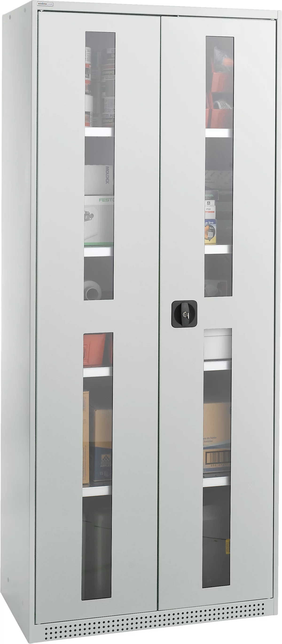 Schäfer Shop Genius armario de dos puertas FS, acero, mirilla, agujeros de ventilación, An 810 x Pr 520 x Al 1950 mm, 5 OH, gris claro/gris claro, hasta 300 kg 