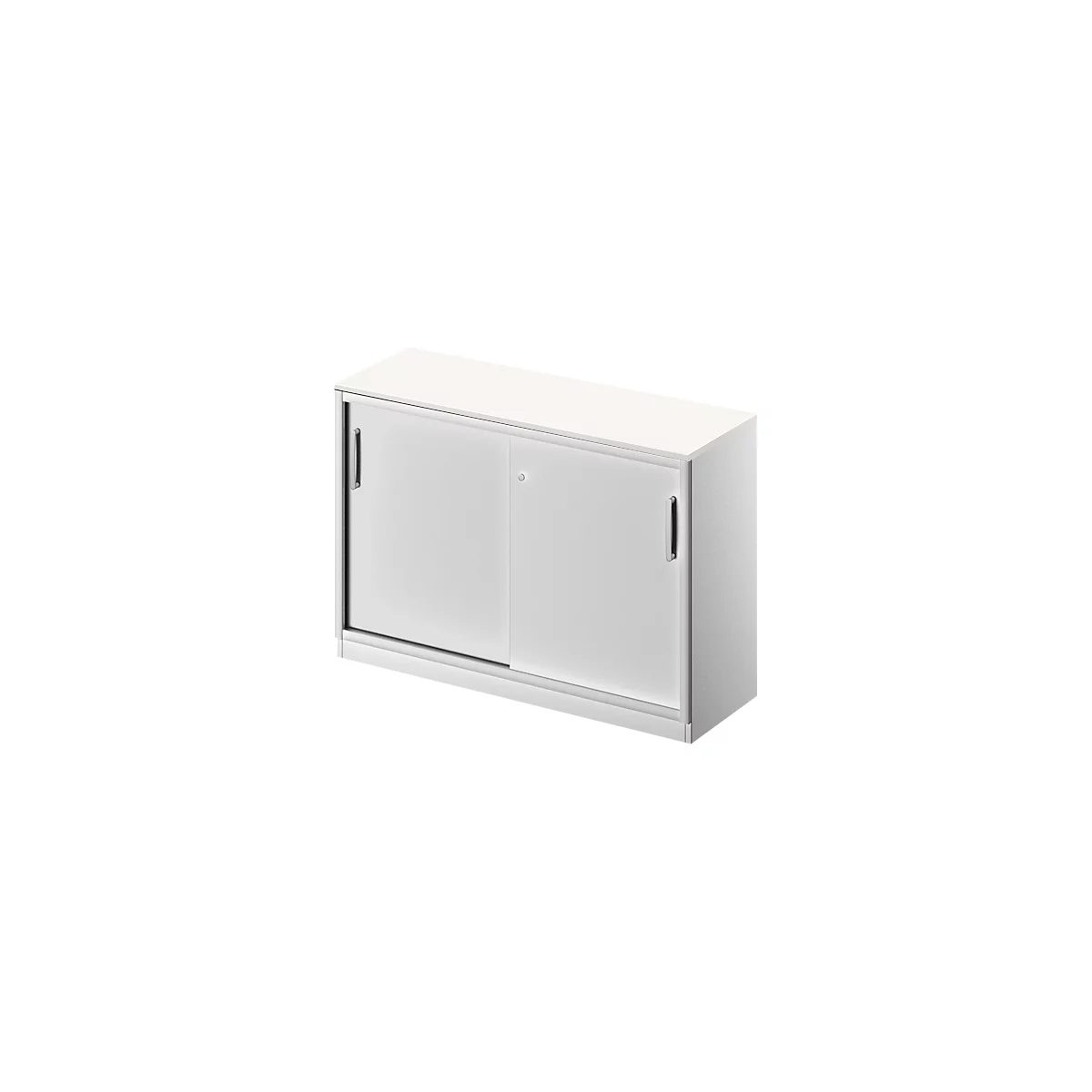 Schäfer Shop Genius Armario de puertas correderas TETRIS SOLID, 2 AA, An 1200 mm, con cubierta de 19 mm, blanco/aluminio blanco