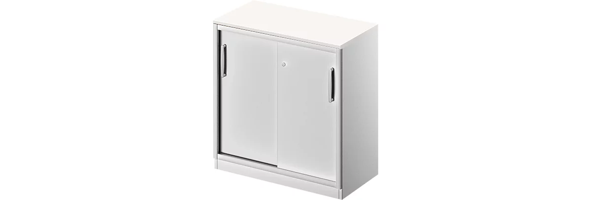 Schäfer Shop Genius Armario de puertas correderas TETRIS SOLID, 2 AA, An 800 mm, con cubierta de 19 mm, blanco/aluminio blanco
