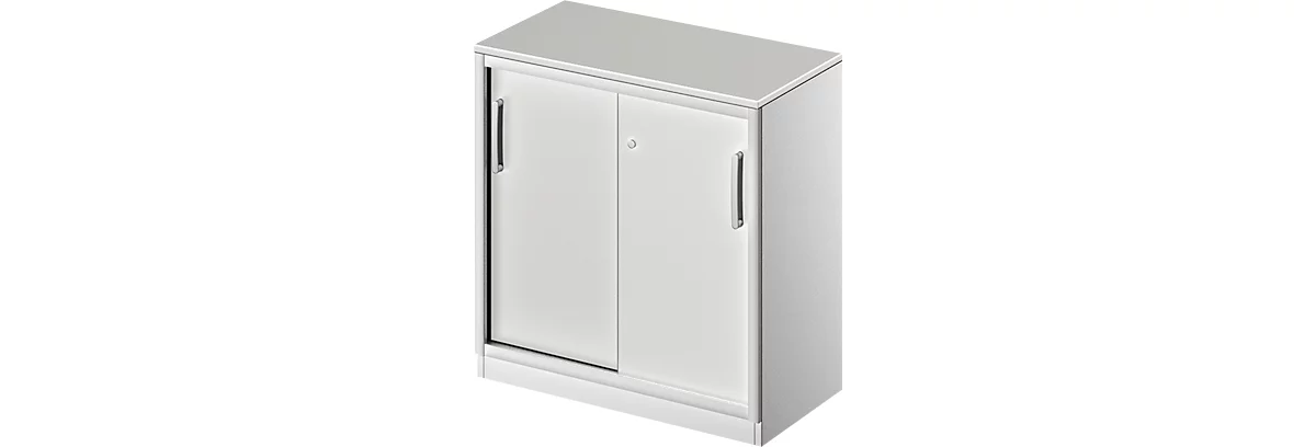 Schäfer Shop Genius Armario de puertas correderas TETRIS SOLID, 2 AA, An 800 mm, con cubierta de 19 mm, gris luminoso/aluminio blanco