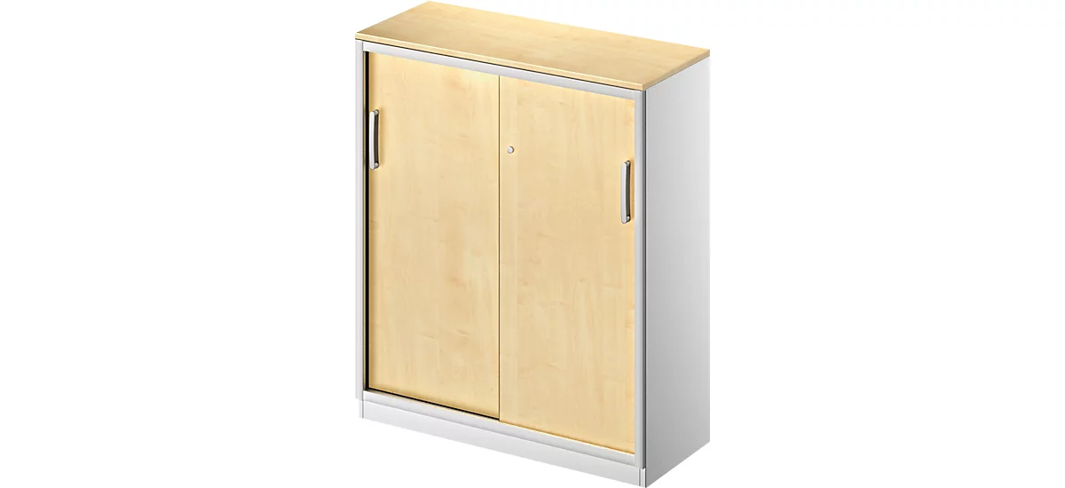 Schäfer Shop Genius Armario de puertas correderas TETRIS SOLID, 3 AA, 2 estantes, An 1000 mm, cubierta de 19 mm, acabado en arce/aluminio blanco