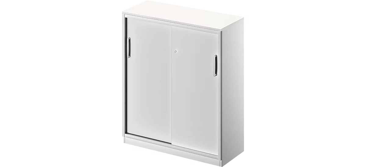 Schäfer Shop Genius Armario de puertas correderas TETRIS SOLID, 3 AA, 2 estantes, An 1000 mm, cubierta de 19 mm, blanco/aluminio blanco