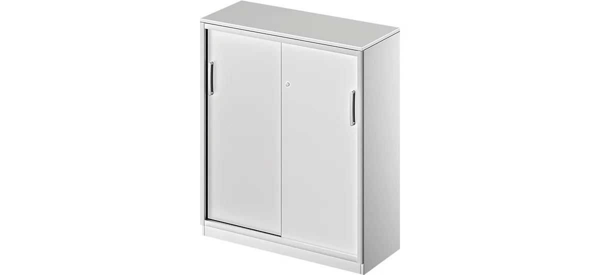 Schäfer Shop Genius Armario de puertas correderas TETRIS SOLID, 3 AA, 2 estantes, An 1000 mm, cubierta de 19 mm, gris luminoso/aluminio blanco