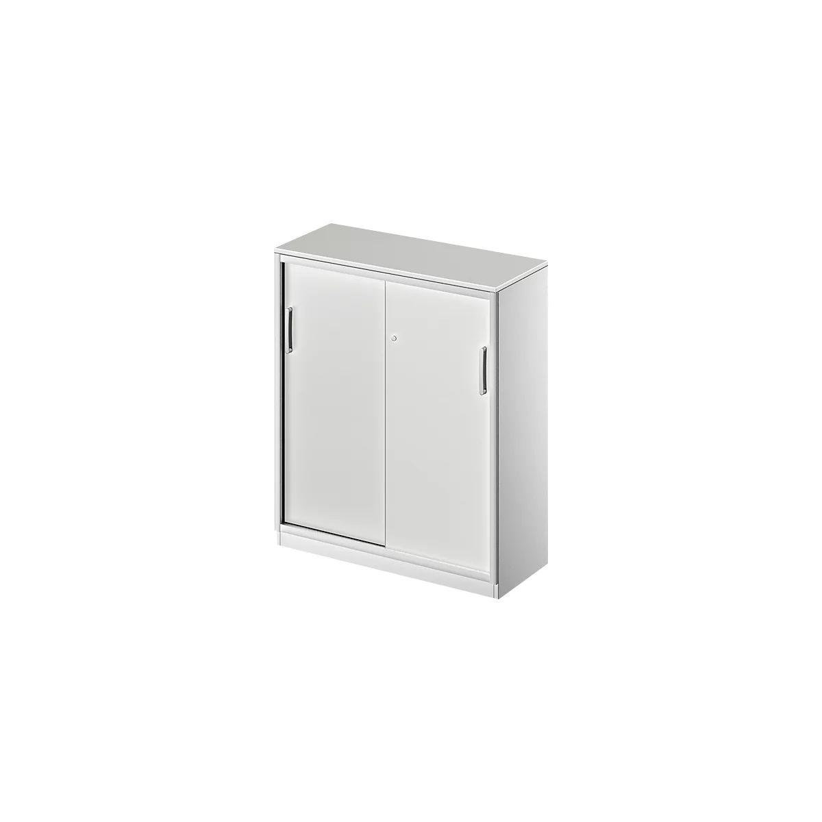 Schäfer Shop Genius Armario de puertas correderas TETRIS SOLID, 3 AA, 2 estantes, An 1000 mm, cubierta de 19 mm, gris luminoso/aluminio blanco