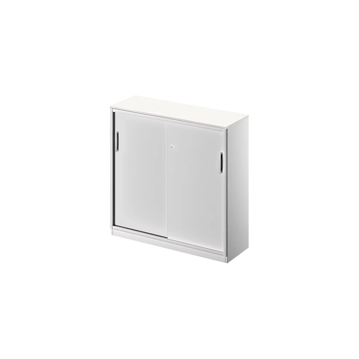 Schäfer Shop Genius Armario de puertas correderas TETRIS SOLID, 3 AA, 2 estantes, An 1200 mm, cubierta de 19 mm, blanco/aluminio blanco