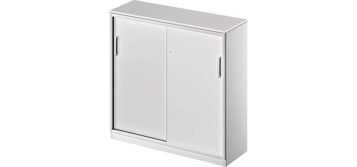 Schäfer Shop Genius Armario de puertas correderas TETRIS SOLID, 3 AA, 2 estantes, An 1200 mm, cubierta de 19 mm, gris luminoso/aluminio blanco