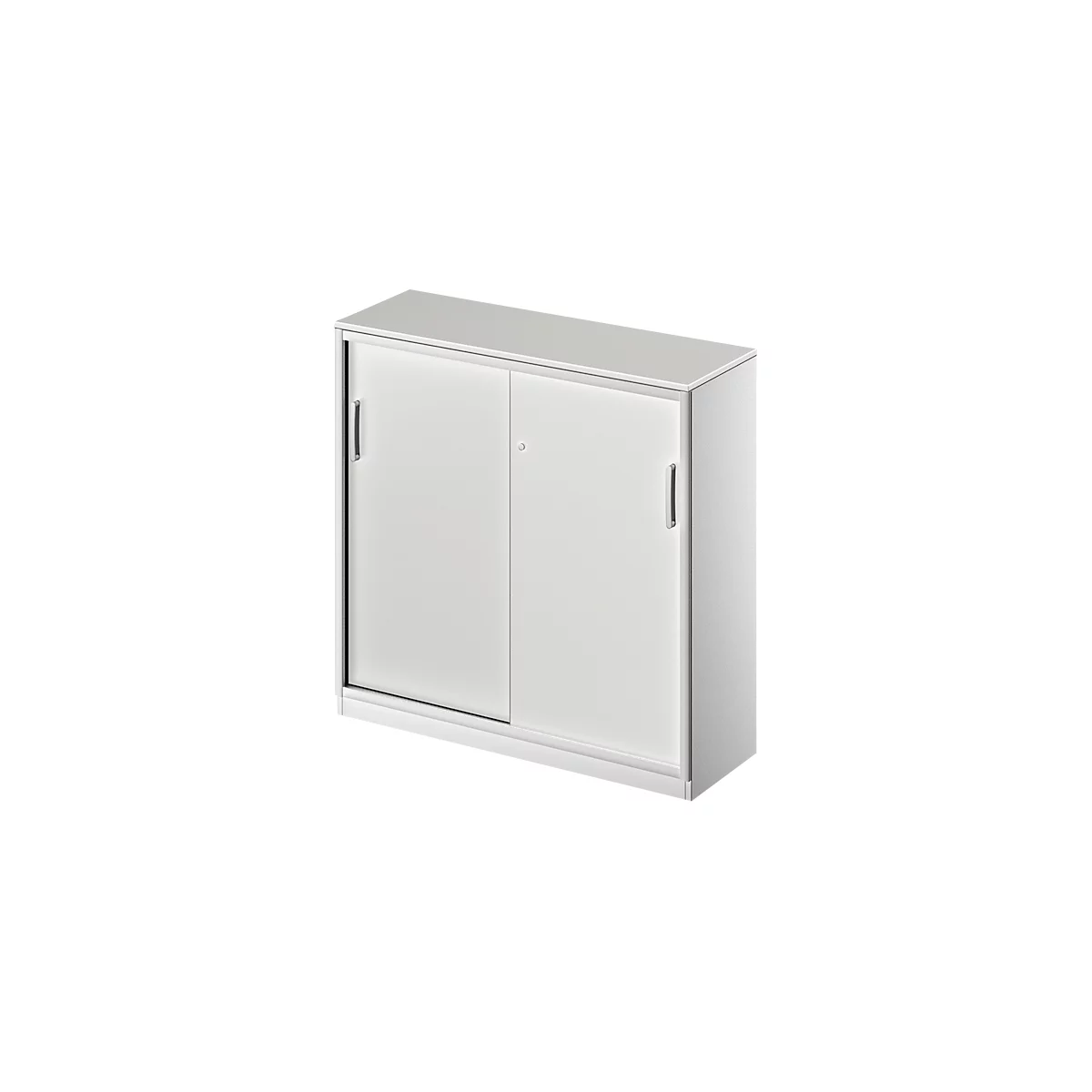 Schäfer Shop Genius Armario de puertas correderas TETRIS SOLID, 3 AA, 2 estantes, An 1200 mm, cubierta de 19 mm, gris luminoso/aluminio blanco