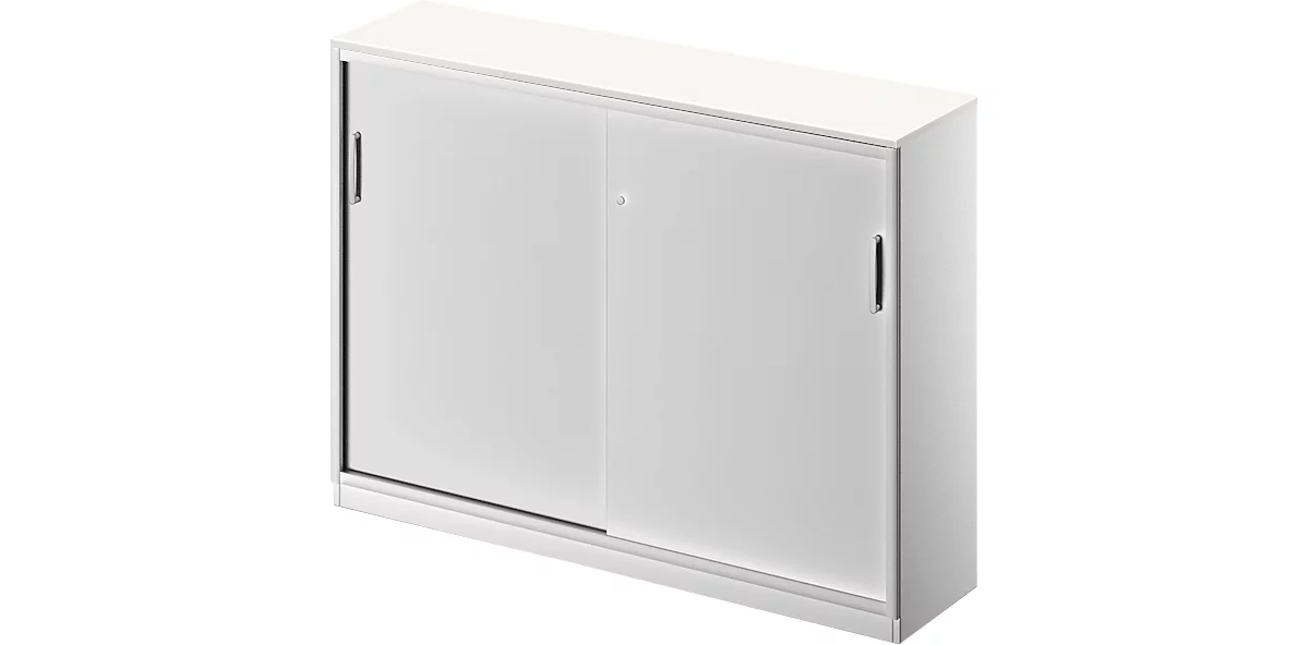 Schäfer Shop Genius Armario de puertas correderas TETRIS SOLID, 3 AA, 2 estantes, An 1600 mm, cubierta de 19 mm, blanco/aluminio blanco