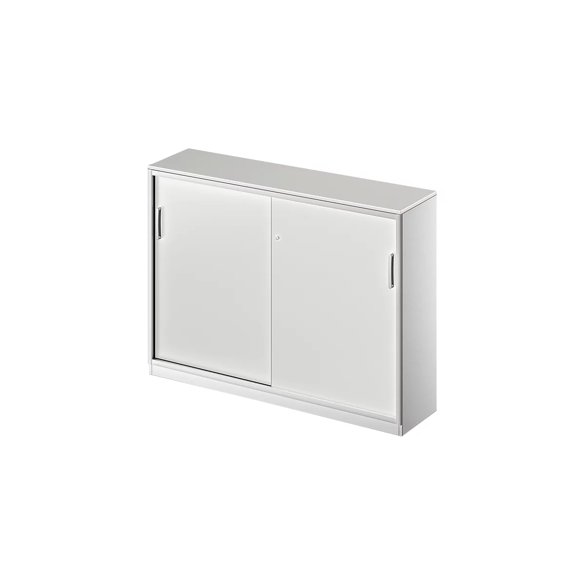 Schäfer Shop Genius Armario de puertas correderas TETRIS SOLID, 3 AA, 2 estantes, An 1600 mm, cubierta de 19 mm, gris luminoso/aluminio blanco