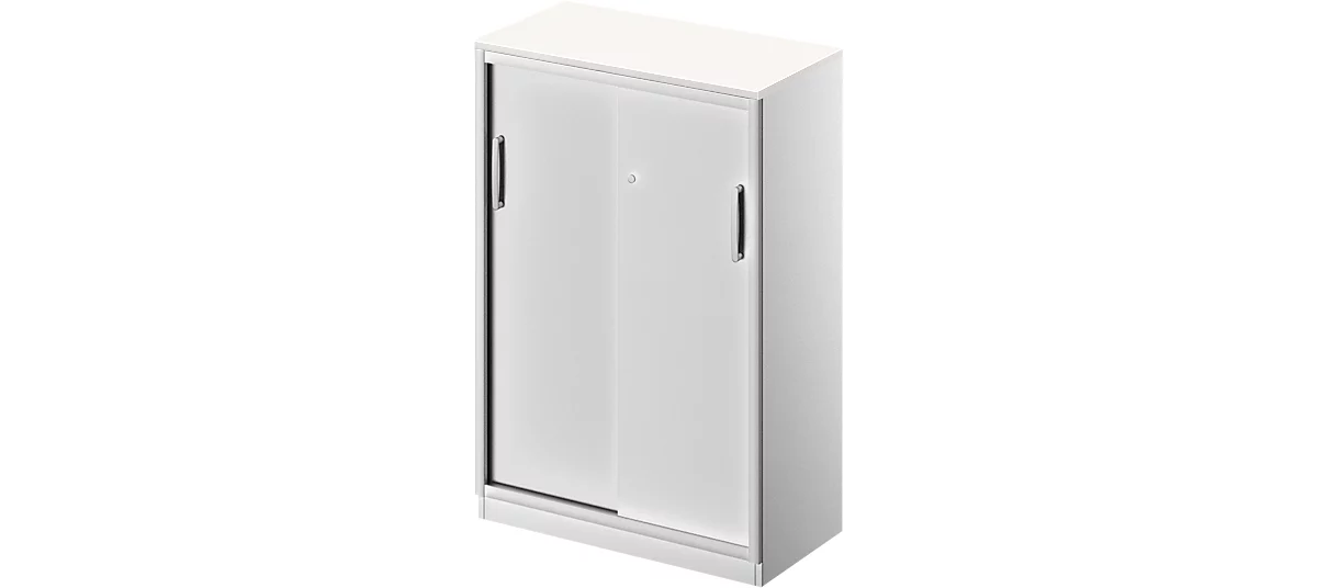 Schäfer Shop Genius Armario de puertas correderas TETRIS SOLID, 3 AA, 2 estantes, An 800 mm, cubierta de 19 mm, blanco/aluminio blanco