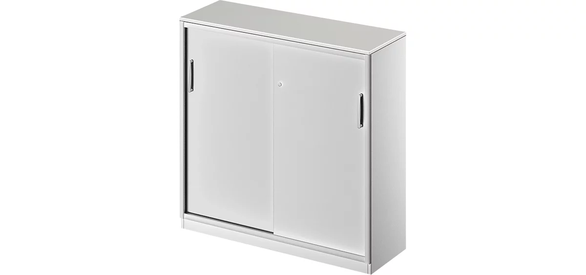 Schäfer Shop Genius armario de puertas correderas TETRIS SOLID, 3 OH, ancho 1200 x alto 1170 mm, separación central, balda de cubierta de 19 mm, aluminio gris claro/blanco