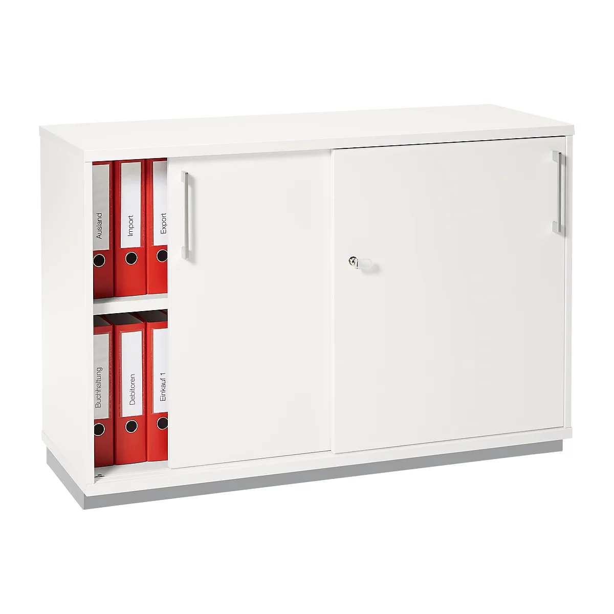 Schäfer Shop Genius armario de puertas correderas TETRIS WOOD, 2 OH, incl. zócalo de acero, An 1200 x P 421 x Al 800 mm, blanco