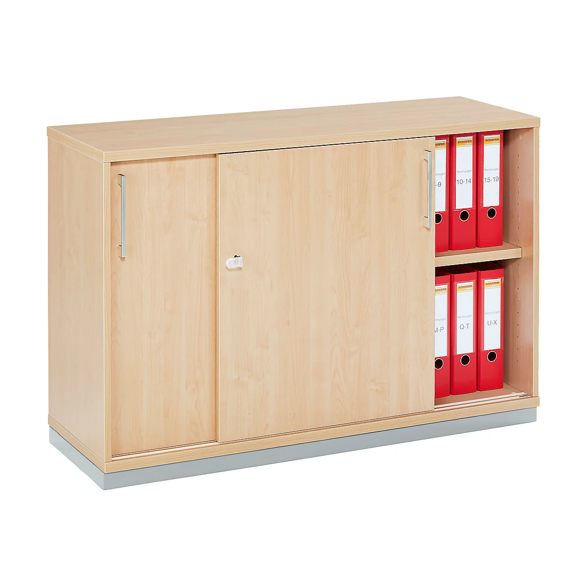 Schäfer Shop Genius armario de puertas correderas TETRIS WOOD, 2 OH, incl. zócalo de acero, An 1200 x Pr 421 x Al 800 mm, decoración arce