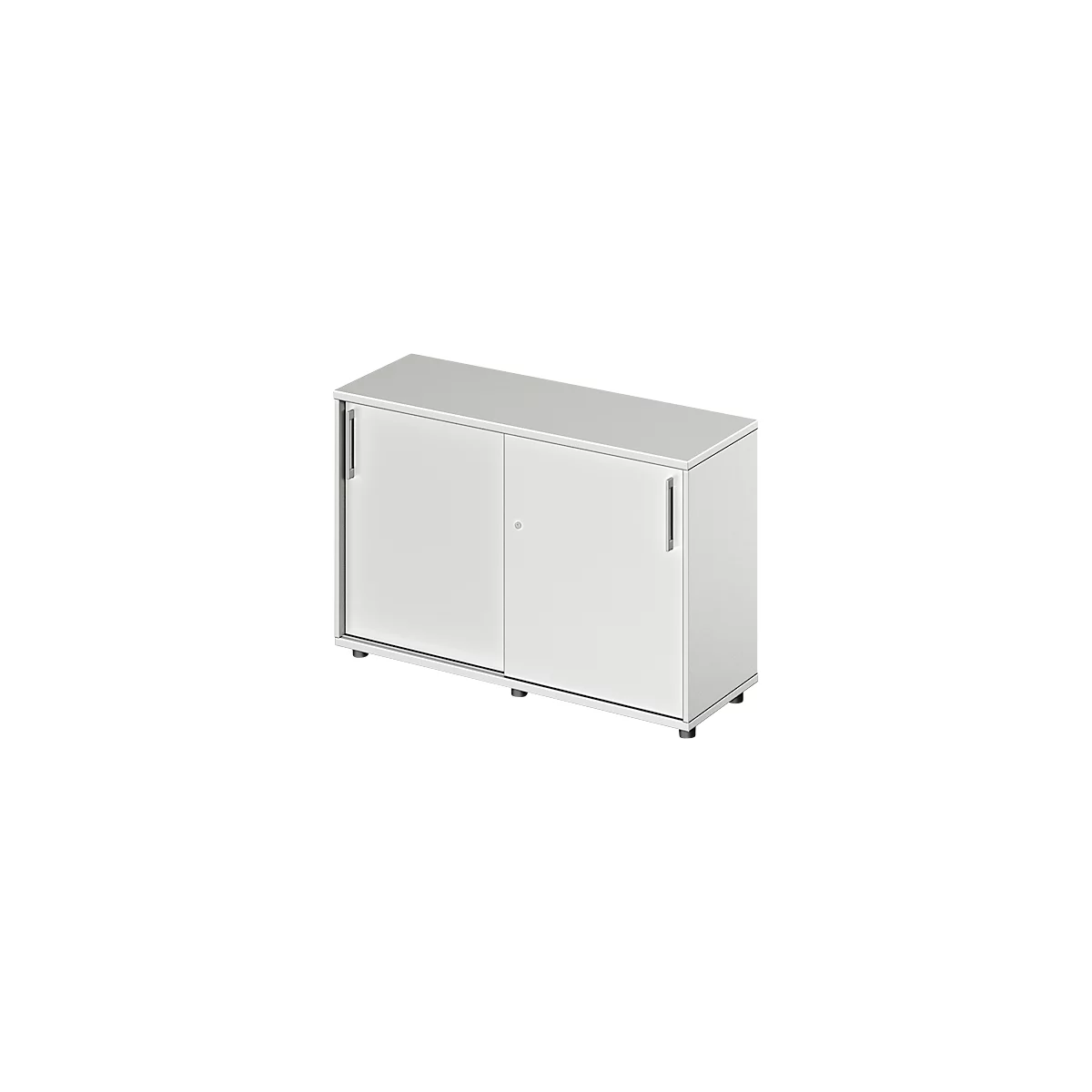 Schäfer Shop Genius armario de puertas correderas TETRIS WOOD, 2 OH, W 1200 x D 421 x H 800 mm, altura incluyendo los deslizadores, gris claro