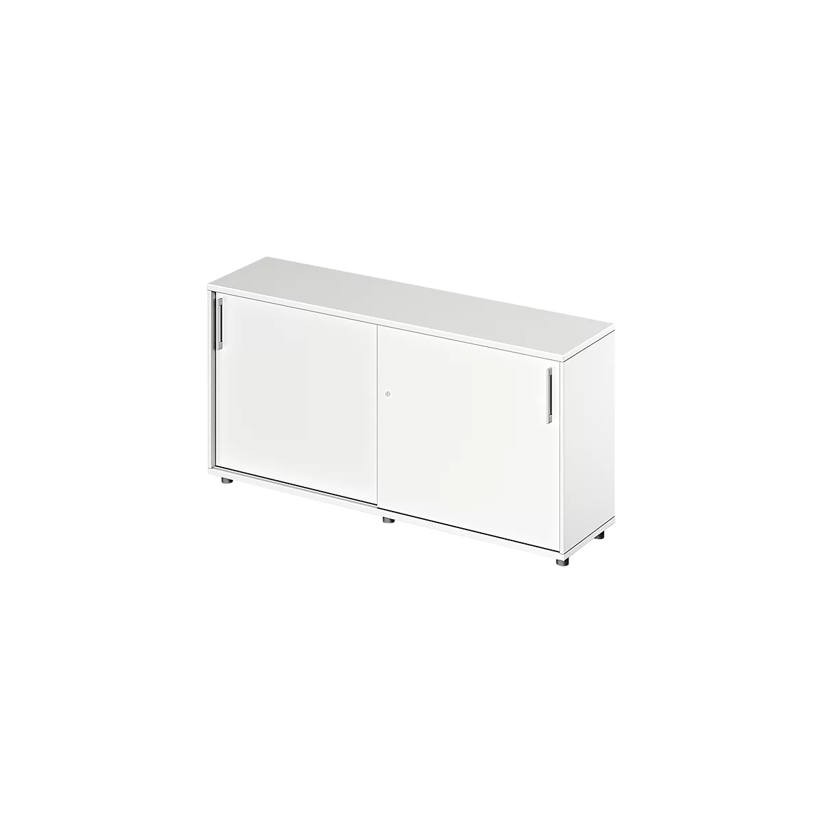 Schäfer Shop Genius armario de puertas correderas TETRIS WOOD, 2 OH, W 1600 x D 421 x H 800 mm, altura incluyendo los deslizadores, blanco