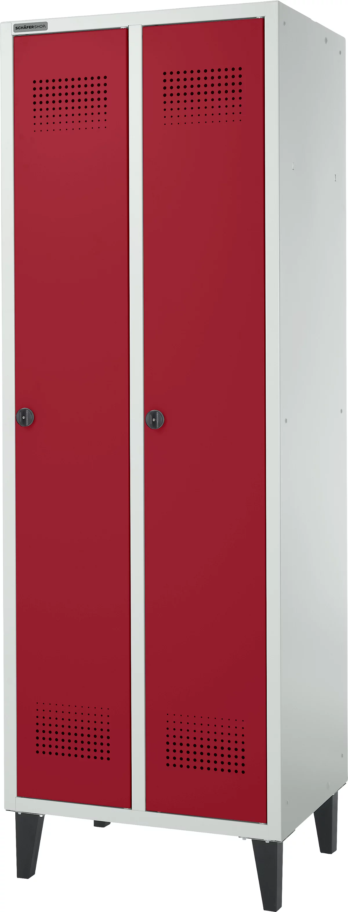 Schäfer Shop Genius Armario independiente, 2 compartimentos, ancho 630 x fondo 500 x alto 1850 mm, cerradura de seguridad, gris claro/rojo