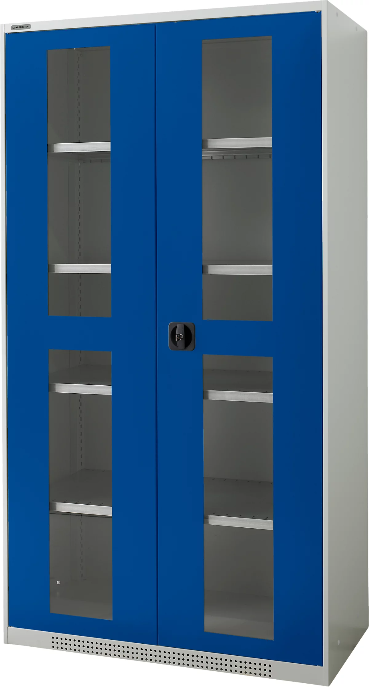 Schäfer Shop Genius armario para cargas pesadas FS, chapa de acero, con ventana, ancho 1055 x fondo 520 x alto 1950 mm, 5 OH, gris claro/azul benigno, hasta 1000 kg