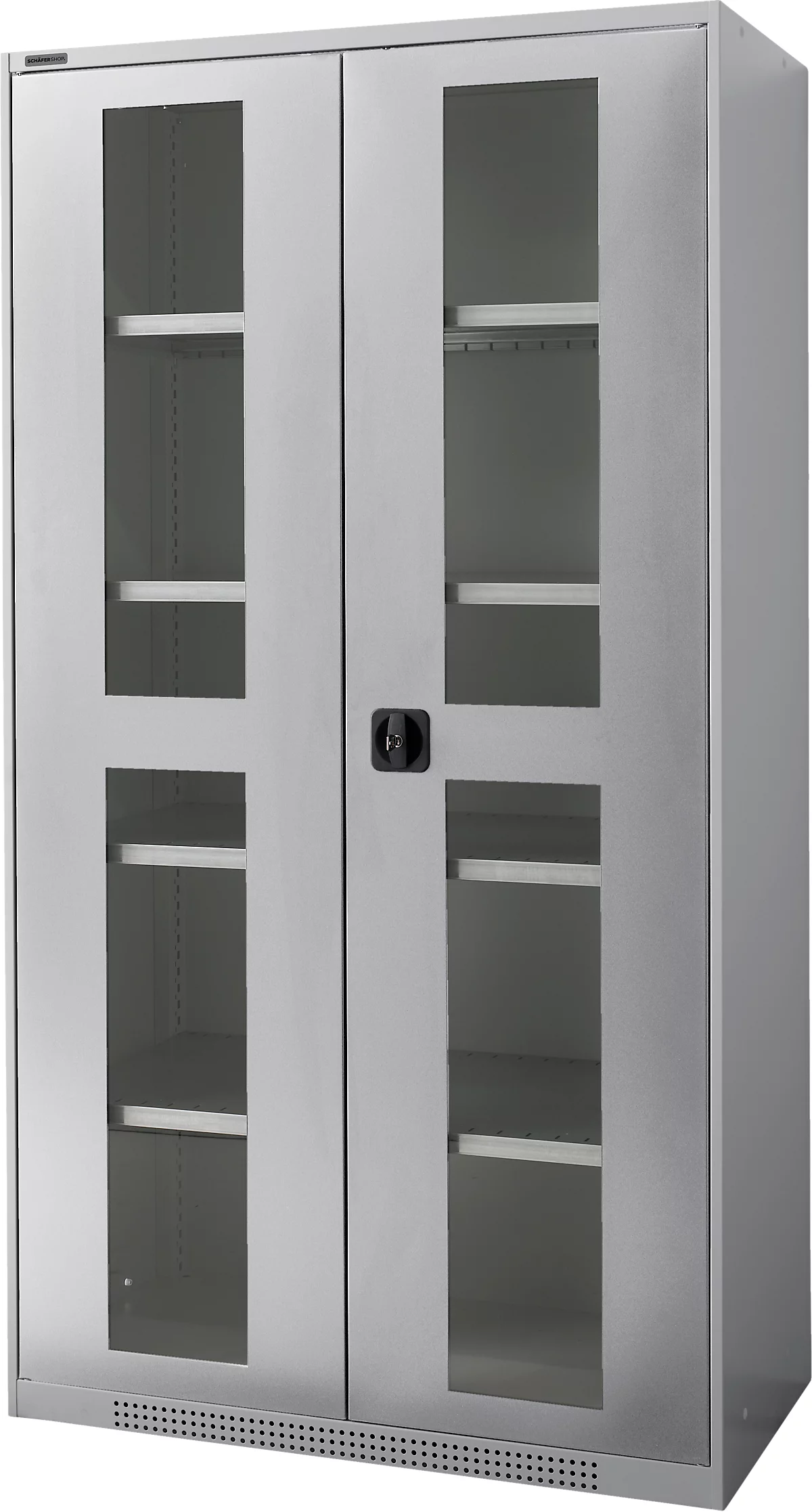 Schäfer Shop Genius armario para cargas pesadas FS, chapa de acero, con ventana de visualización, ancho 1055 x fondo 520 x alto 1950 mm, 5 OH, aluminio blanco, hasta 1000 kg