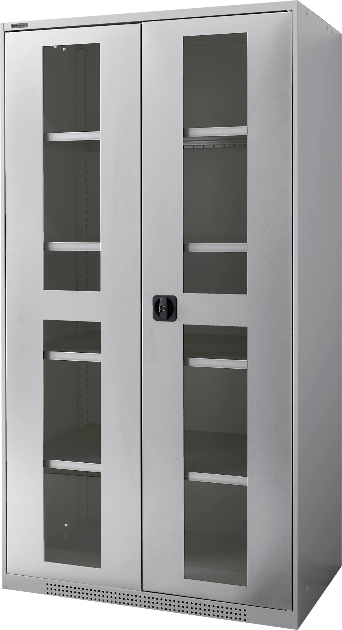Schäfer Shop Genius armario para cargas pesadas FS, chapa de acero, con ventana de visualización, ancho 1055 x fondo 620 x alto 1950 mm, 5 OH, aluminio blanco, hasta 1000 kg