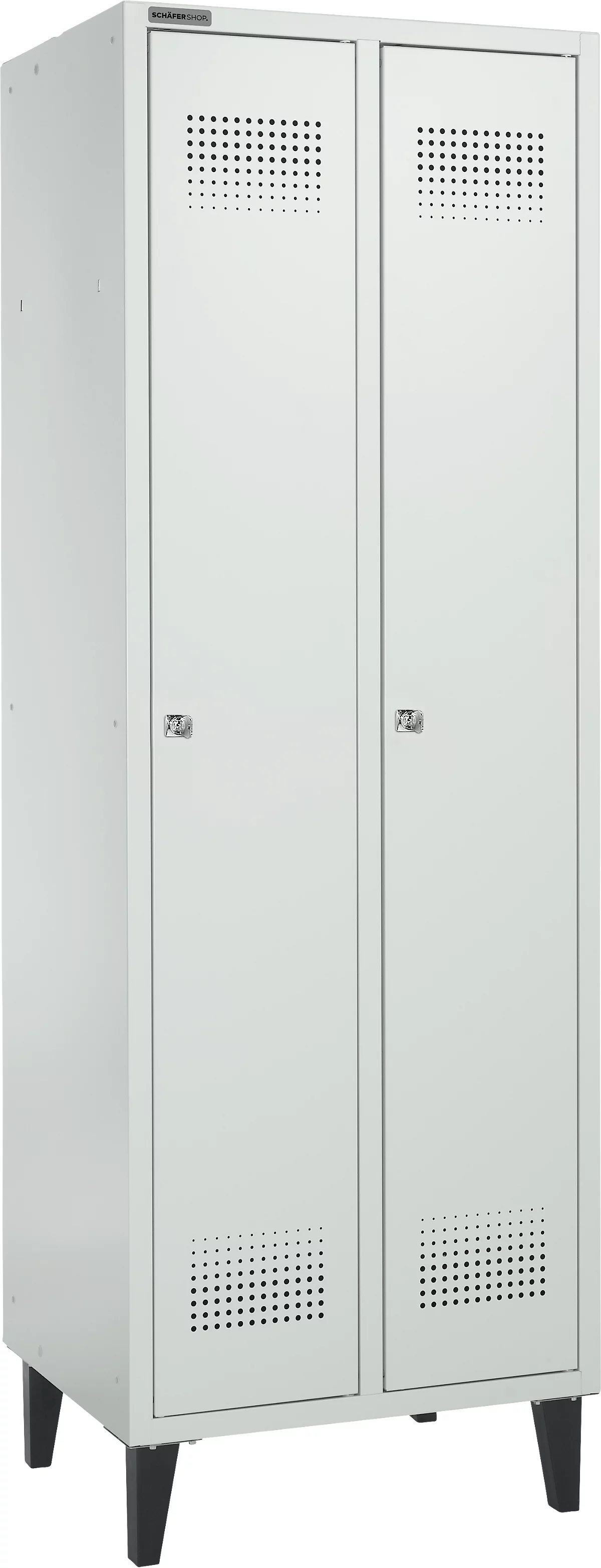 Schäfer Shop Genius Armario vestidor, 2 compartimentos, ancho 630 x fondo 500 x alto 1850 mm, cerradura de cilindro, gris claro/gris claro