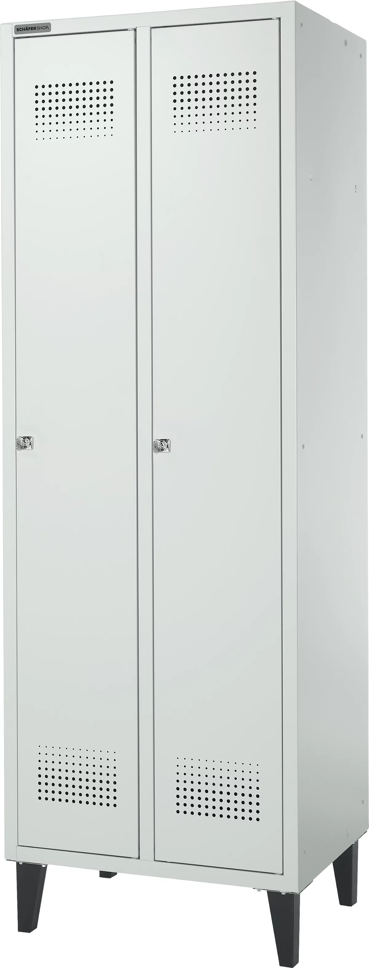 Schäfer Shop Genius Armario vestidor, 2 compartimentos, ancho 630 x fondo 500 x alto 1850 mm, cerradura de cilindro, gris claro/gris claro
