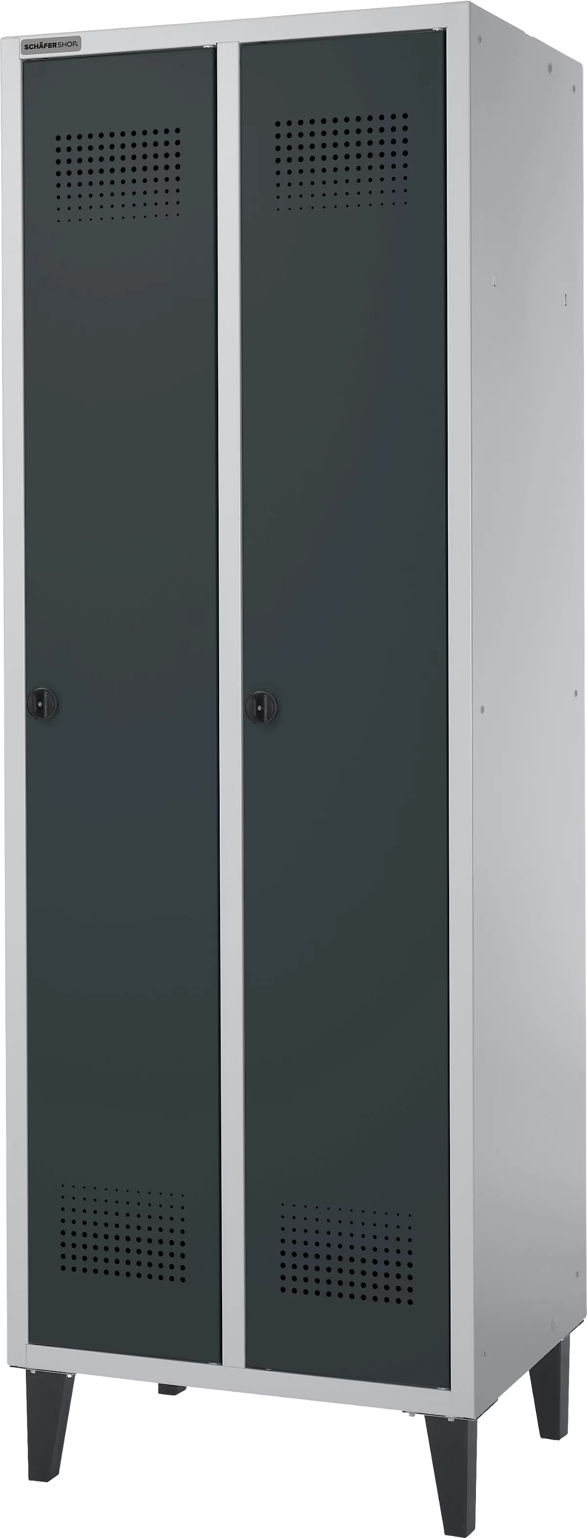 Schäfer Shop Genius Armario vestidor, 2 compartimentos, ancho 630 x fondo 500 x alto 1850 mm, cierre de leva, aluminio blanco RAL 9016/antracita