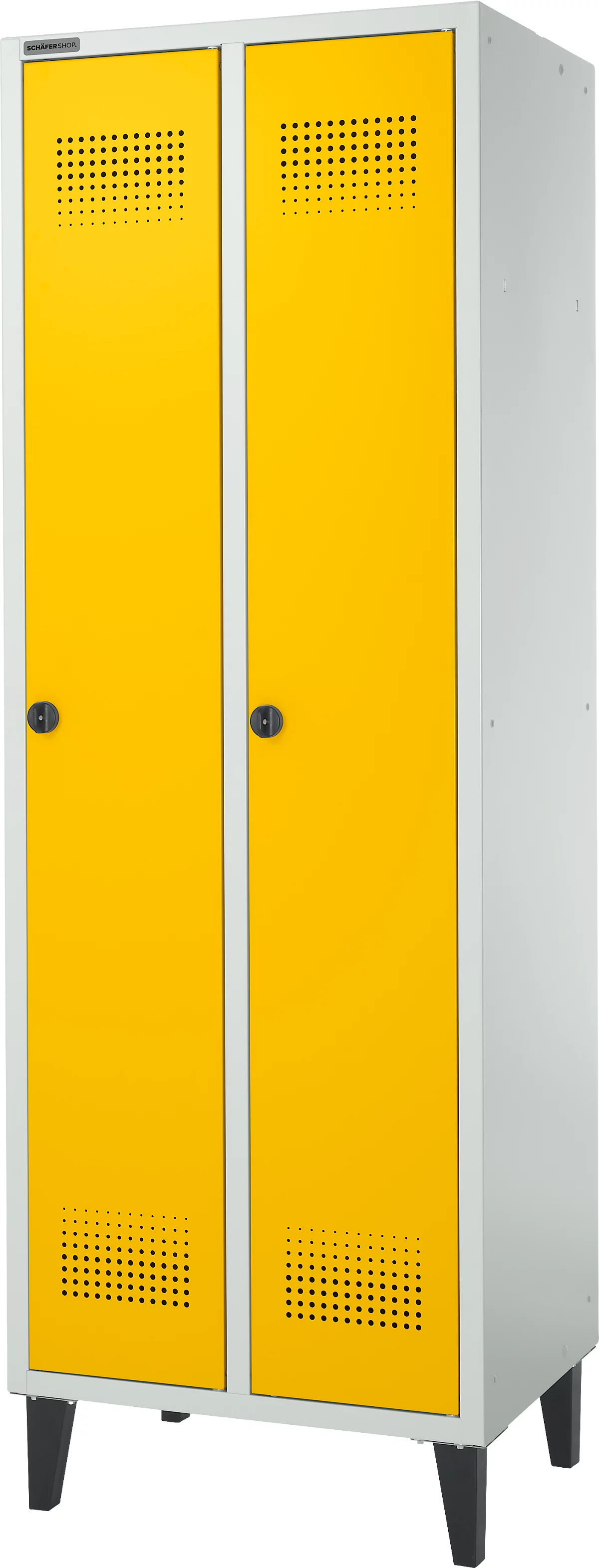 Schäfer Shop Genius Armario vestidor, 2 compartimentos, ancho 630 x fondo 500 x alto 1850 mm, cierre de leva, gris claro/amarillo