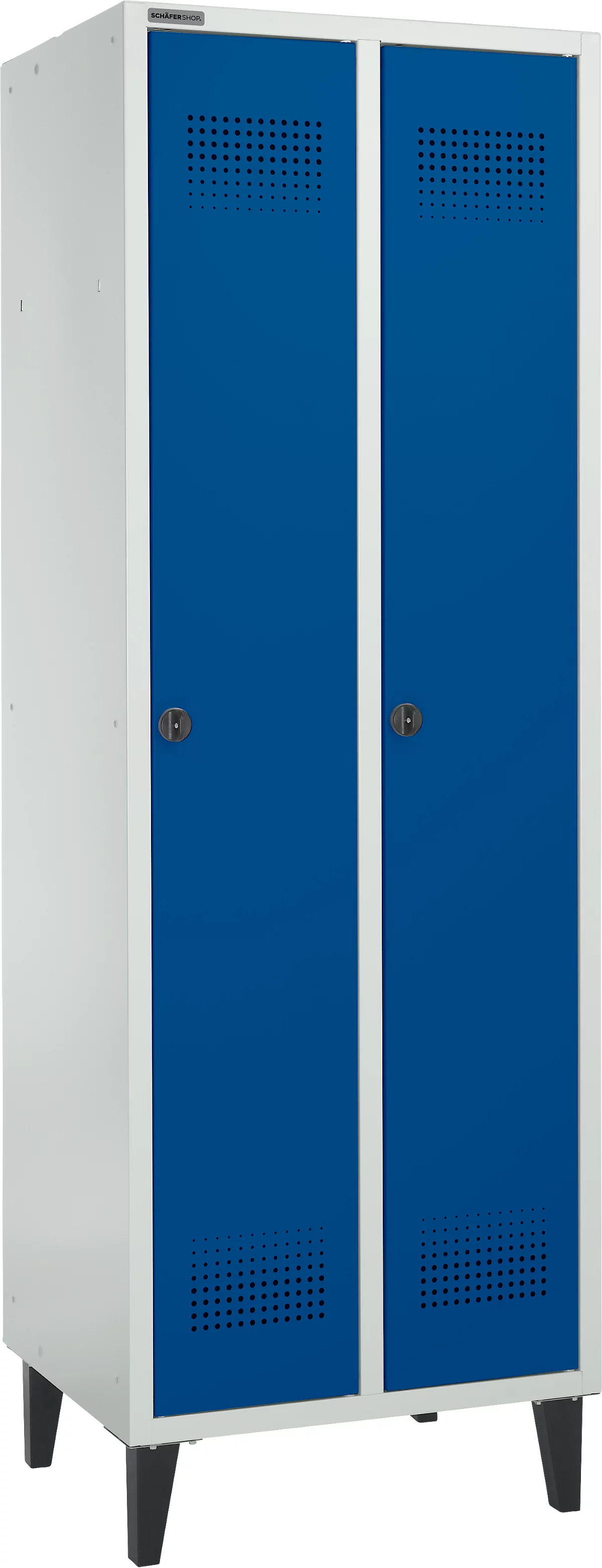 Schäfer Shop Genius Armario vestidor, 2 compartimentos, ancho 630 x fondo 500 x alto 1850 mm, cierre de leva, gris claro/azul genciana
