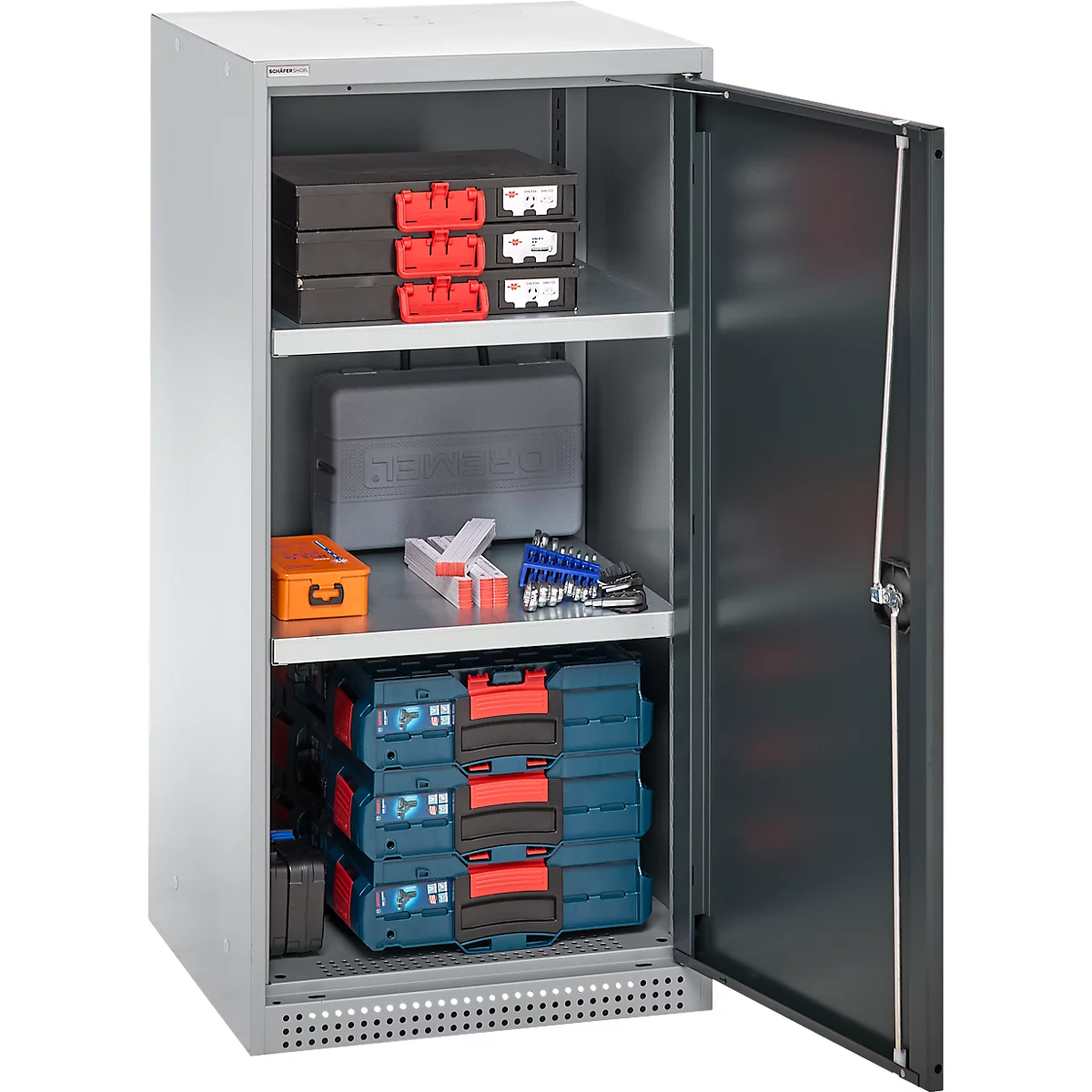 Schäfer Shop Genius armoire à double porte FS, acier, avec trous de ventilation, L 545 x P 520 x H 1105 mm, 3 OH, blanc aluminium/gris anthracite, jusqu'à 150 kg