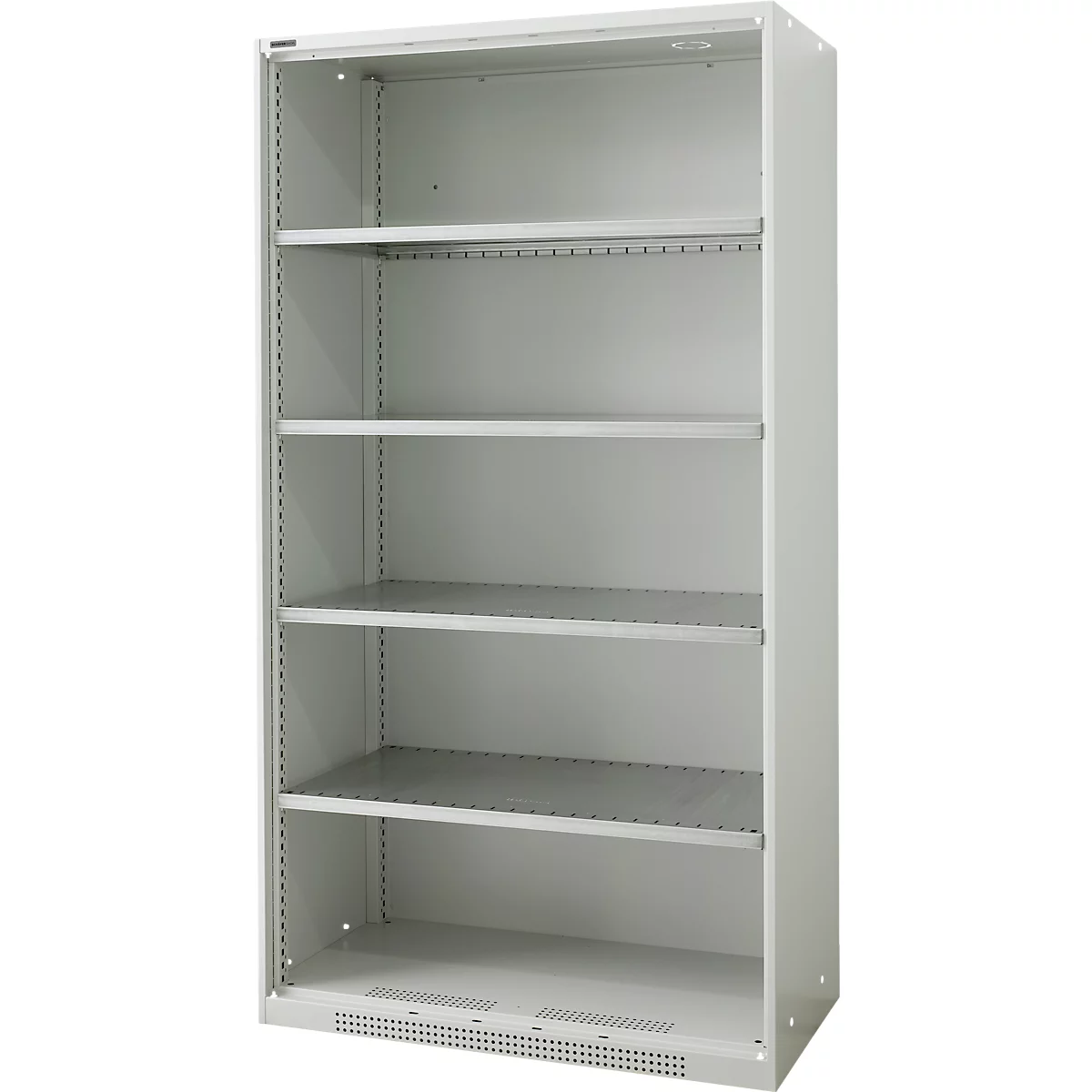Schäfer Shop Genius Armoire à étagères FS, acier, avec trous d'aération, L 1055 x P 520 x H 1950 mm, 5 HC, gris clair, jusqu'à 500 kg 